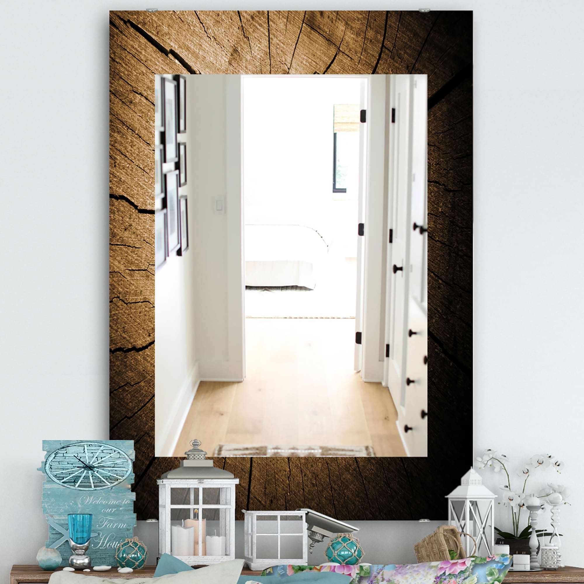 Designart 'Wood Curve' Traditional Printed Vanity Printed Wall Mirror