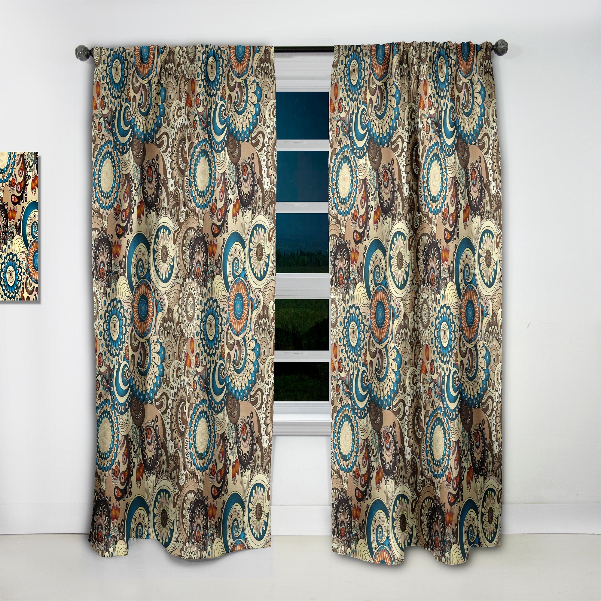 Designart 'Floral Pattern with Doodles & Cucumbers' Bohemian & Eclectic Blackout Curtain Single Panel