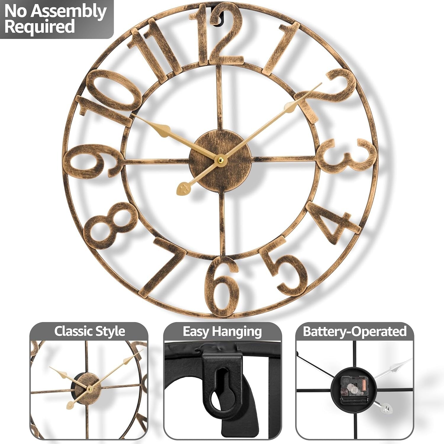 Sorbus Large 16 inch Decorative Round Analog Wall Clock Battery Operated With Numeral Style Design - 16