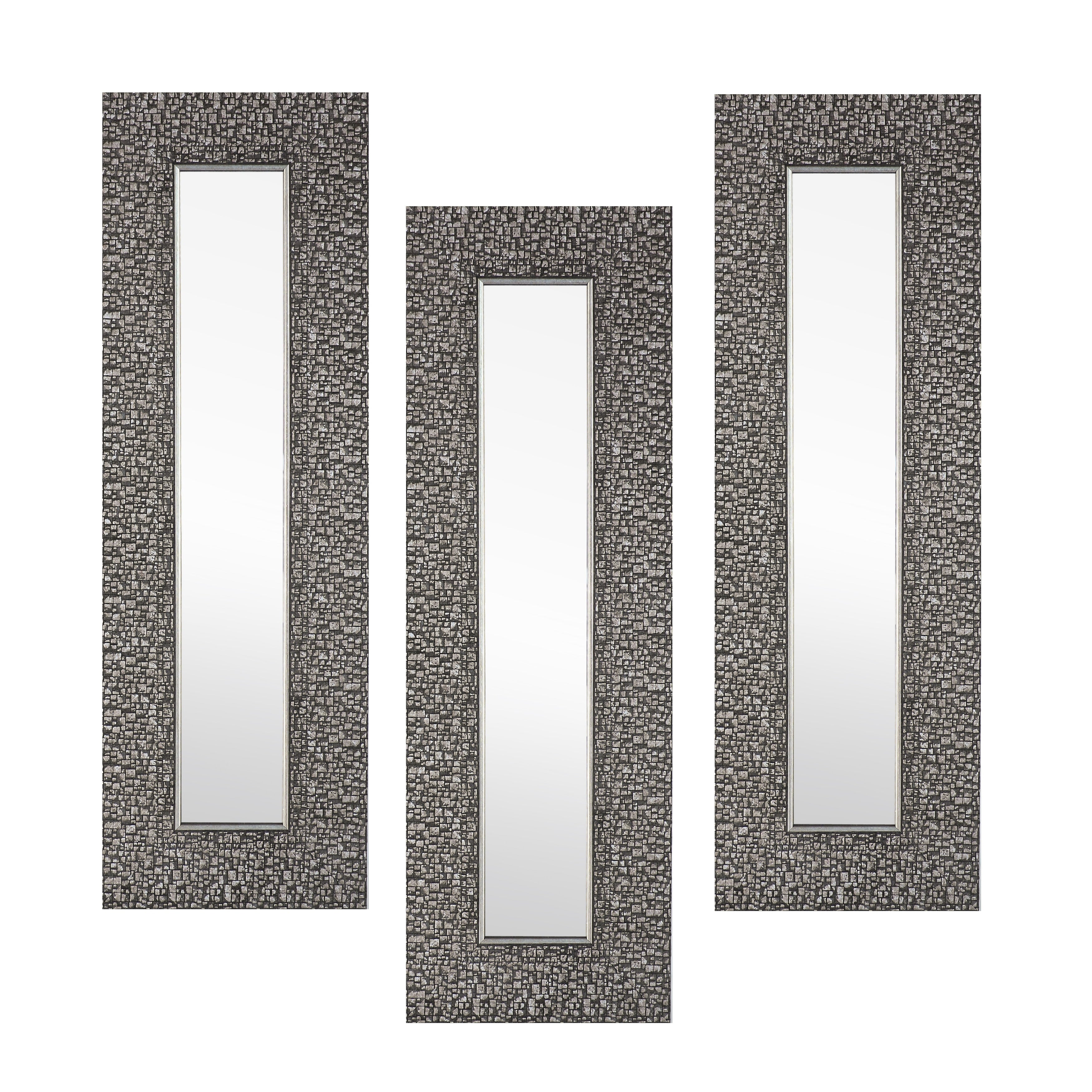 9.25 x 27.75 inch Silver Mosaic Framed Wall Mirror (Set of 3) Accent Hallway Bathroom Bedroom Living room Medium Home Décor