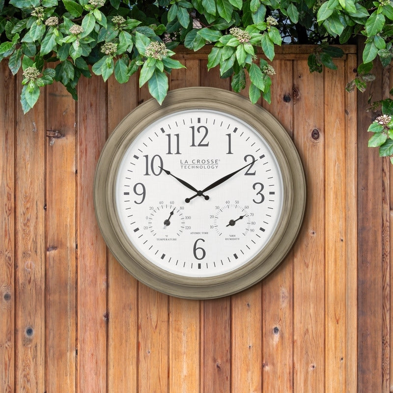 La Crosse 404-18027-INT 18 Outdoor Tan Atomic Analog Temp Wall Clock