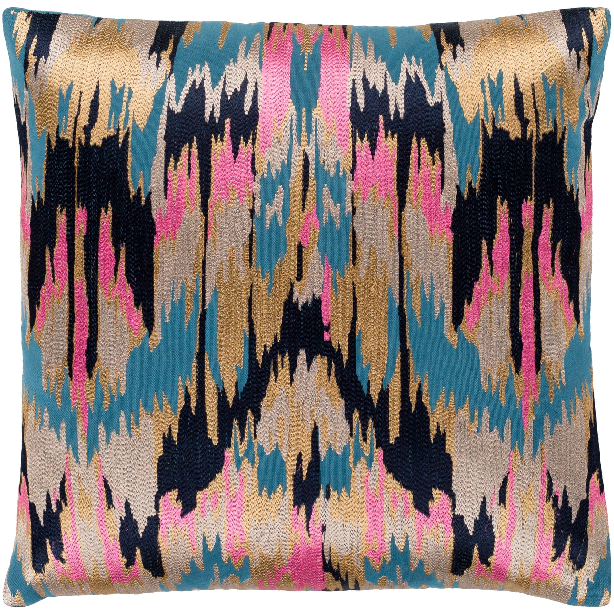 Virgil Hot Pink & Navy Embroidered Ikat Poly Fill Throw Pillow (20 x 20)