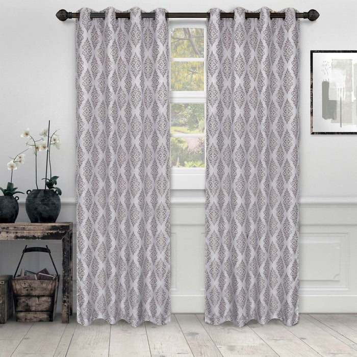 Superior Venetian Damask Jacquard Embroidered Washable Curtains, Set of 2