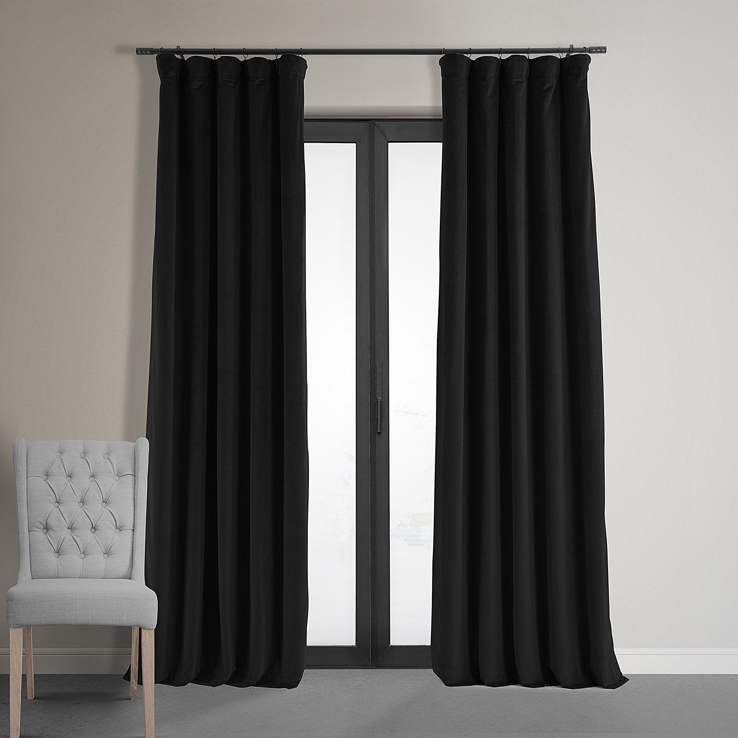 Exclusive Fabrics Signature Warm Black Velvet Single Blackout Curtain Panel