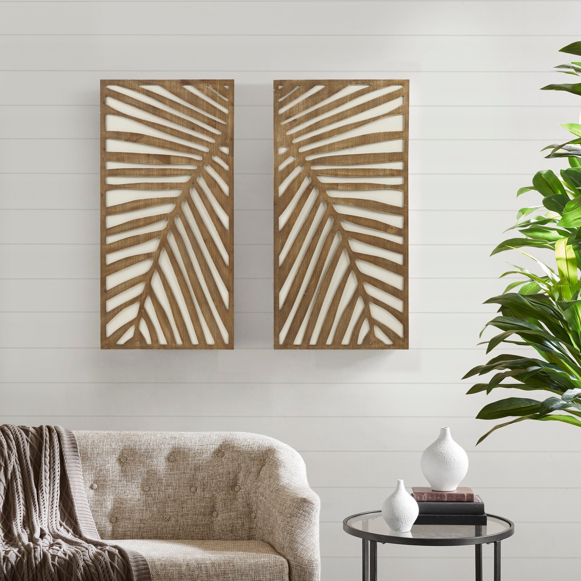 Madison Park Birch Palms Two-tone Wood Panel Wall Décor (Set of 2)