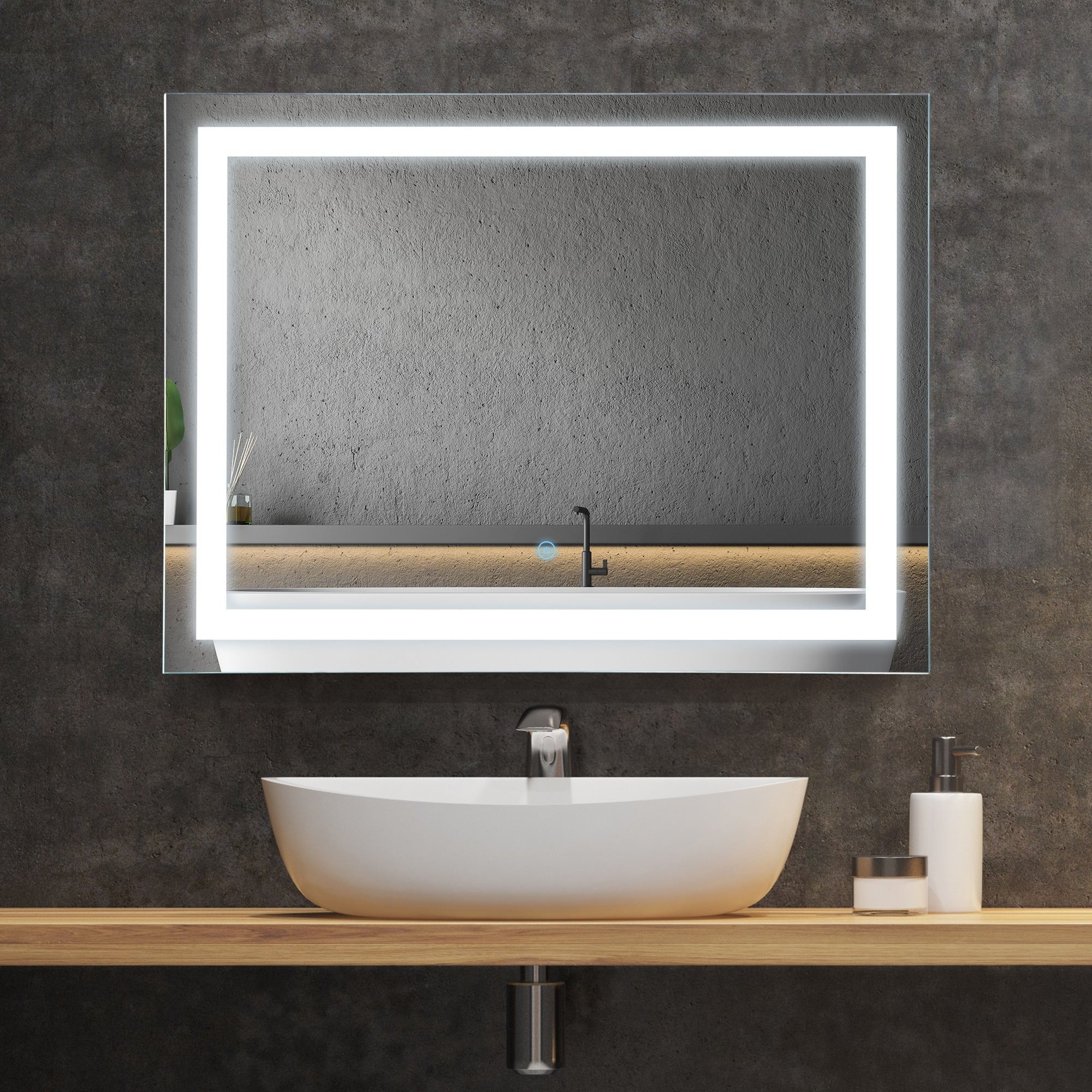 HOMCOM 32 LED Illuminated Bathroom Wall Vanity Mirror with Outline LEDs, Adjustable Horizontally or Vertically, Silver