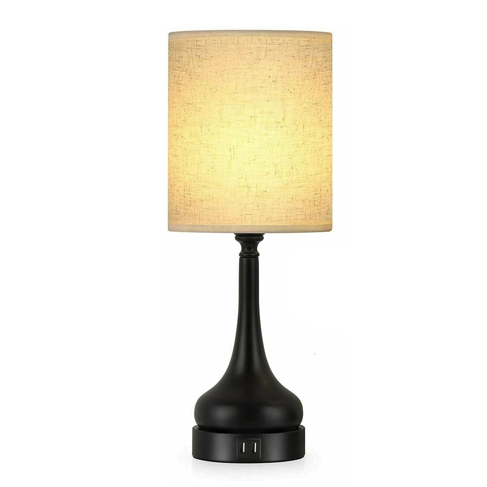 Set of 2 Table Lamps Touch Bedside Lamps with Dual USB White Black - 6.9 x 17.7