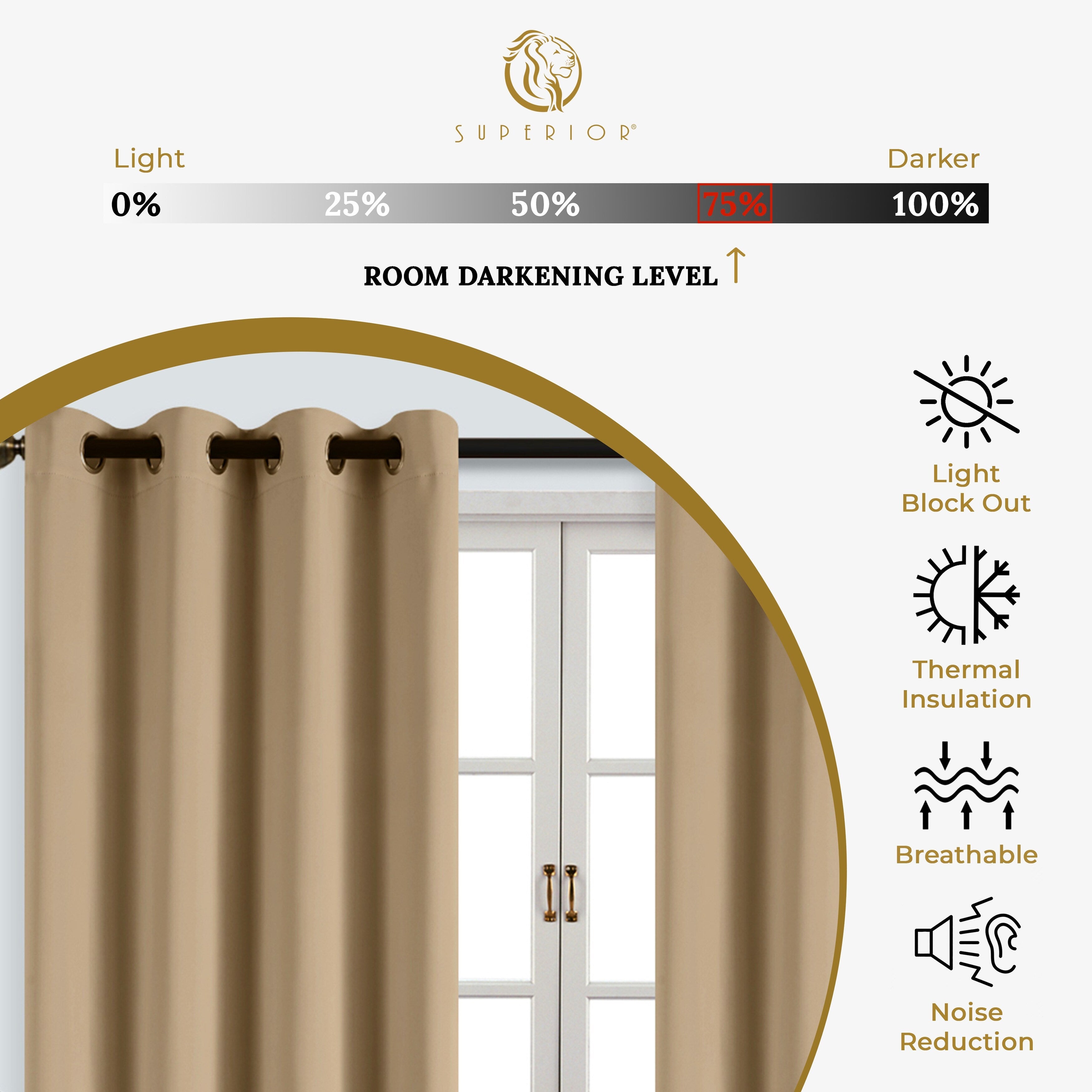 Superior Modern Solid Room Darkening Blackout Curtains, Rod Pocket