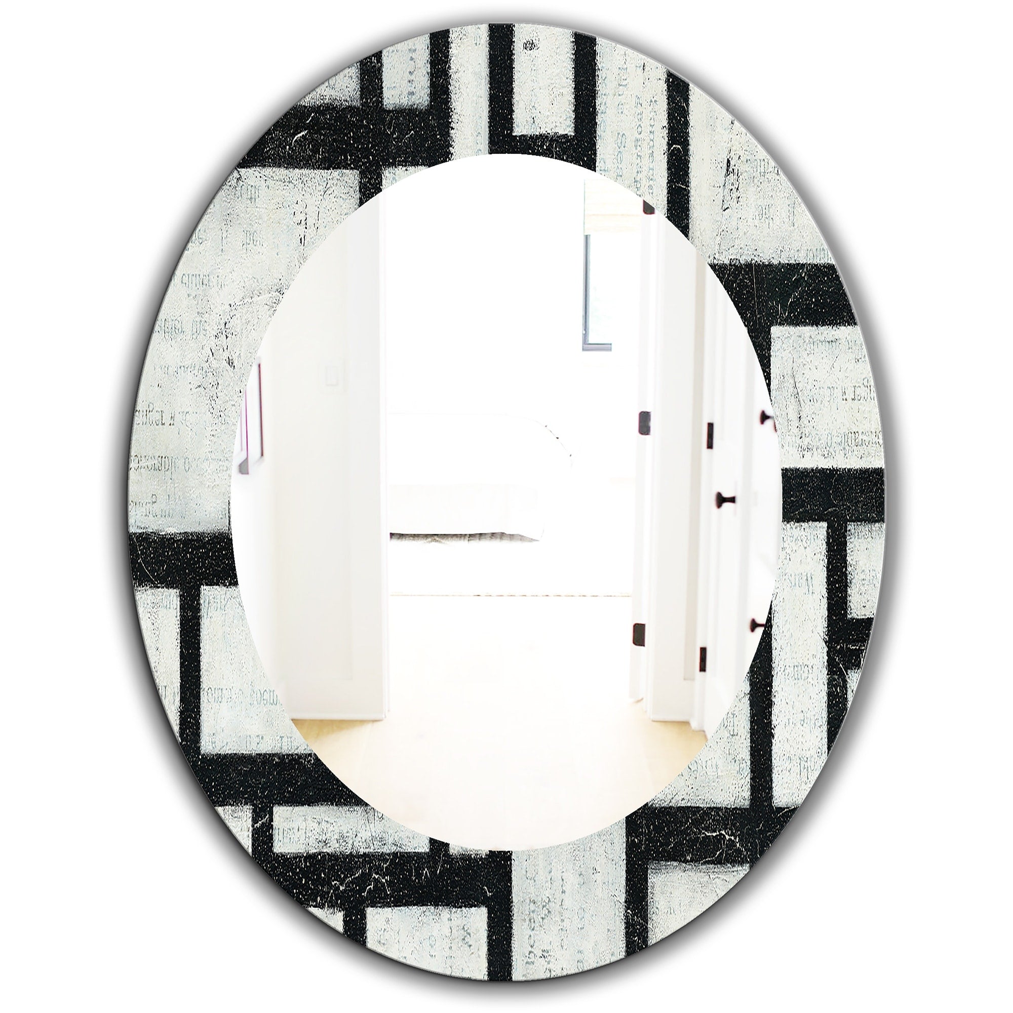 Porch & Den 'Black and White Labyrinth Geometric' Printed Mid-Century Mirror