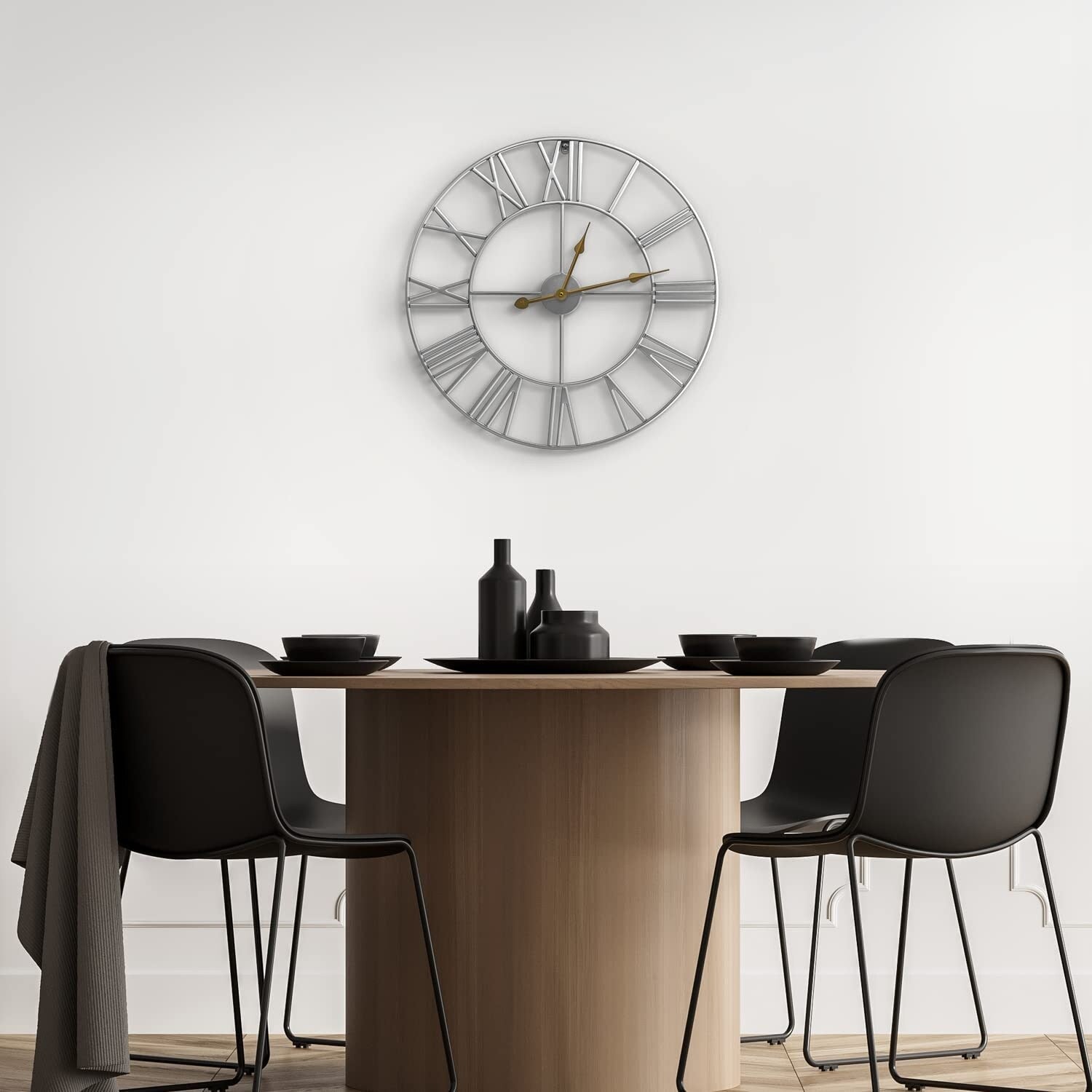 Sorbus Large Decorative Wall Clock, Analog Metal Clock, 24 Round (Silver)