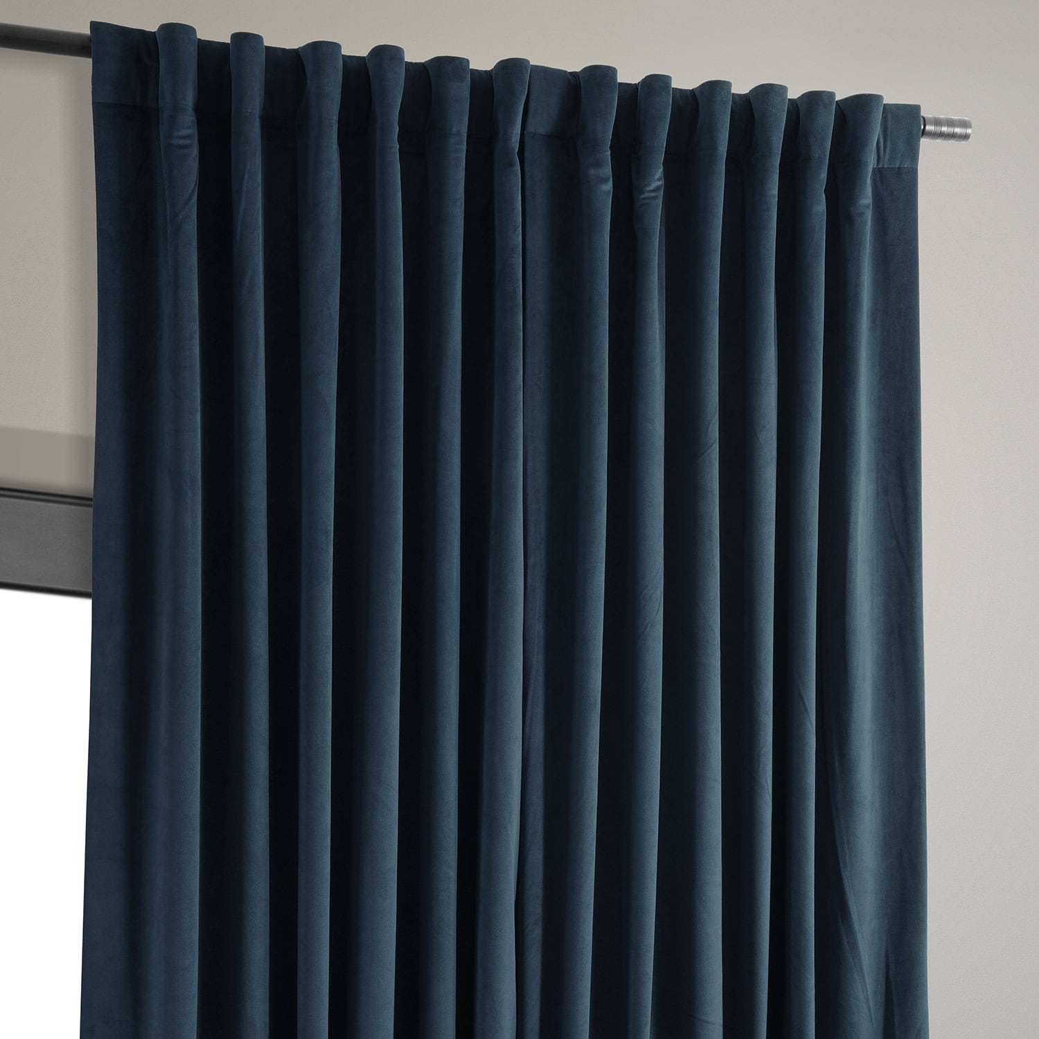 Exclusive Fabrics Signature Extra Wide Midnight Blue Velvet Blackout Curtain (1 Panel) - Luxurious Blackout Drapery