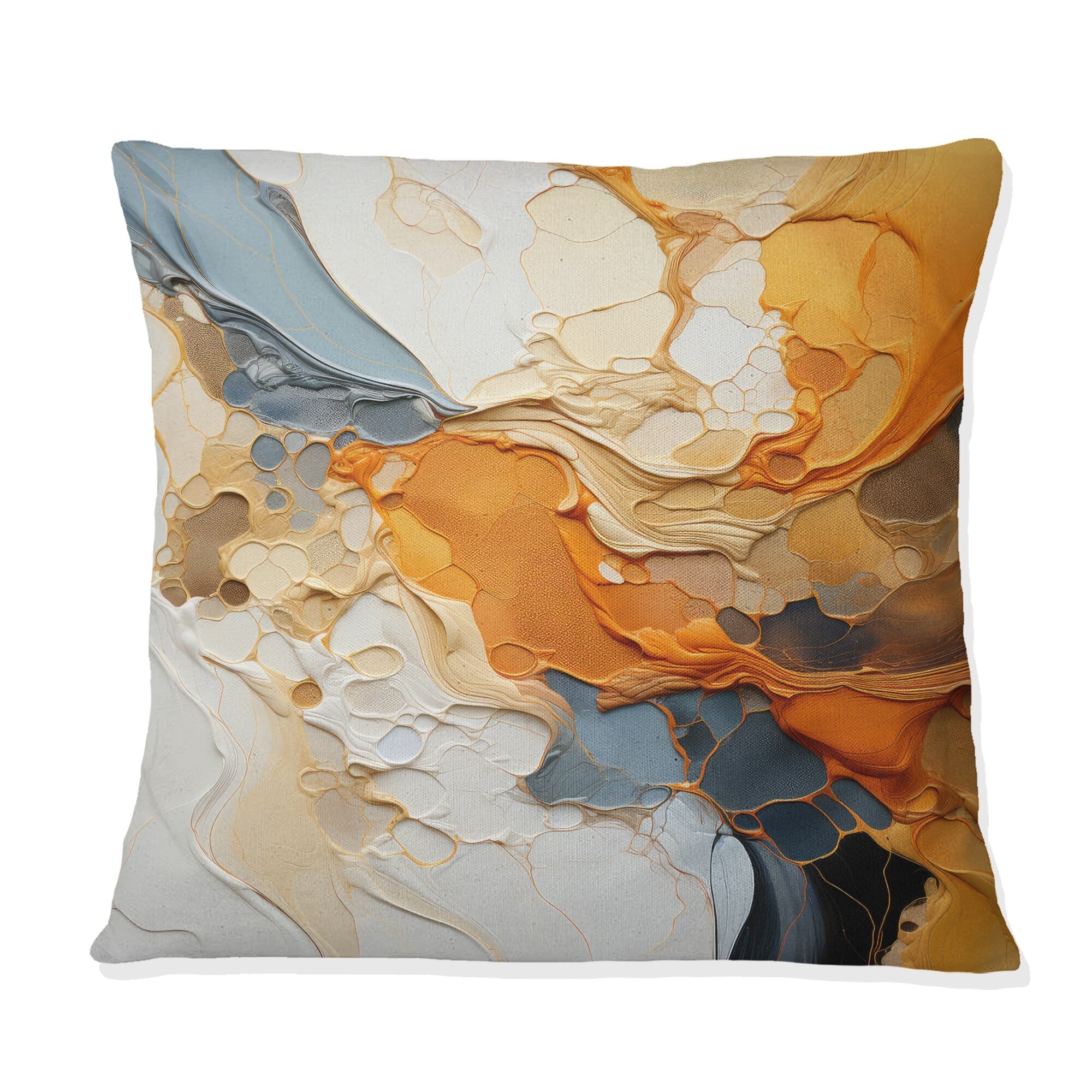 Designart Orange Blue Line Art Abstract Expressionism Abstract Printed Throw Pillow