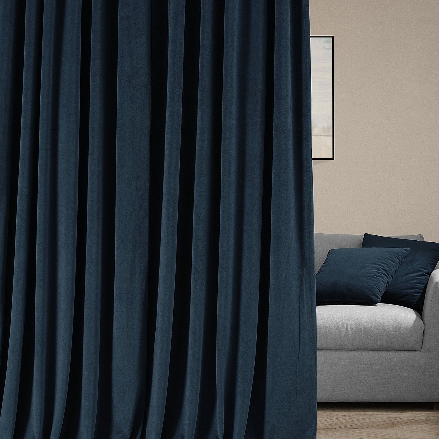 Exclusive Fabrics Signature Extra Wide Midnight Blue Velvet Blackout Curtain (1 Panel) - Luxurious Blackout Drapery