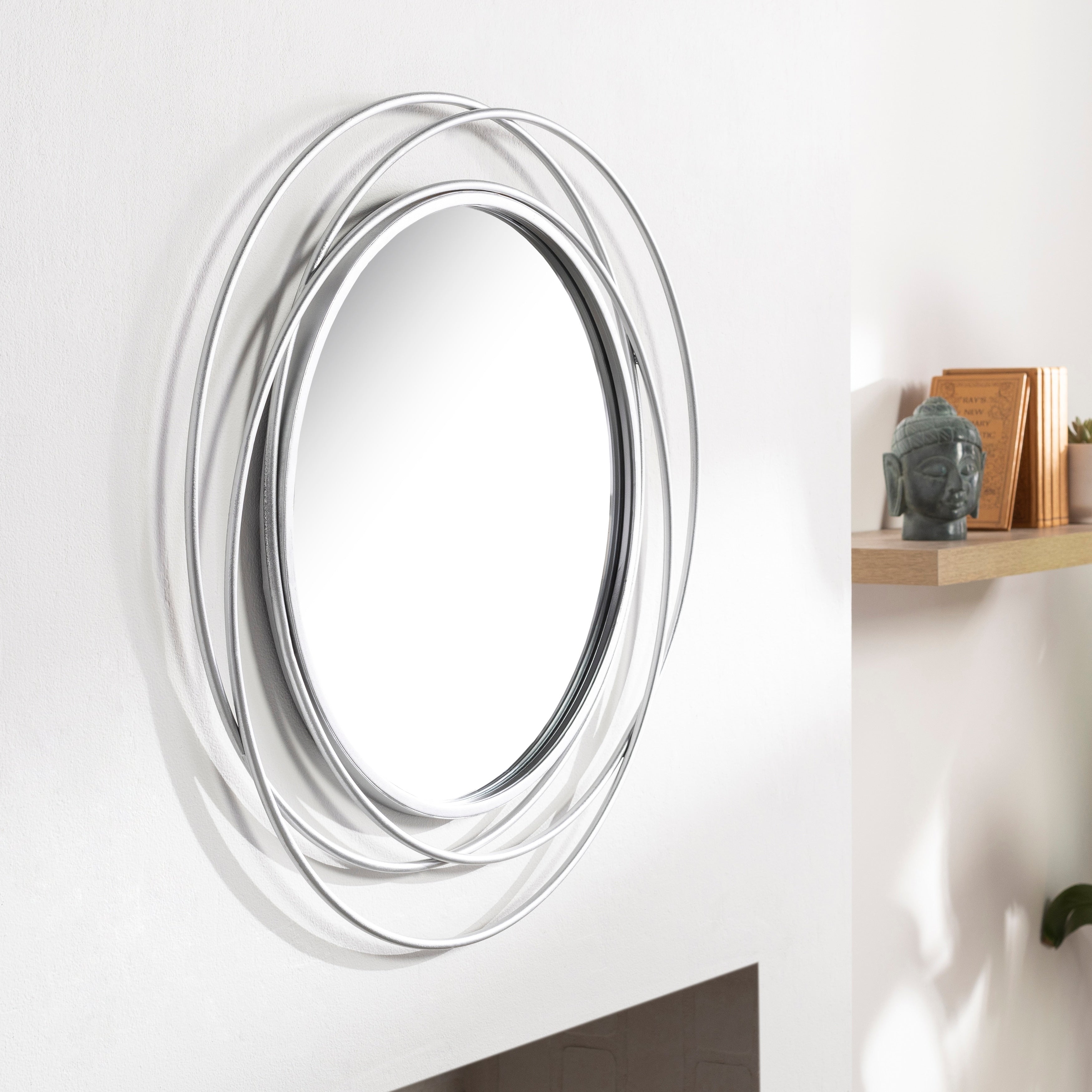 Livabliss Kindra Modern Circles Silver Round Mirror