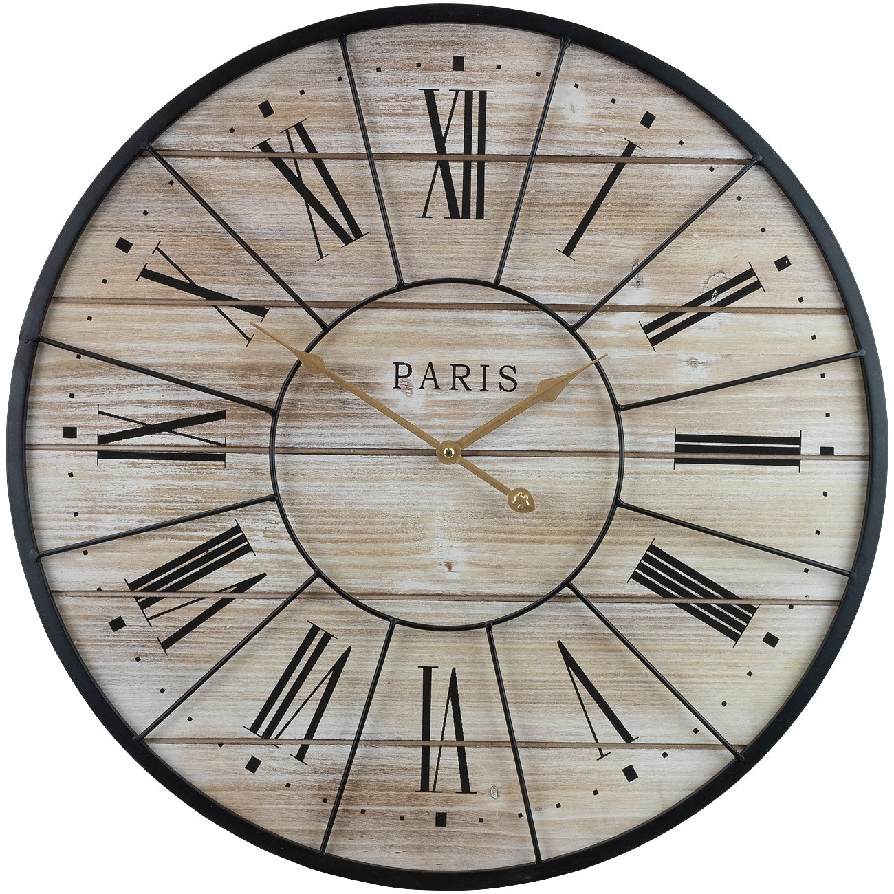 Sorbus Oversized 24 Round Analog Metal Wall Clock - Wooden Farmhouse Paris Décor (Roman Numerals)