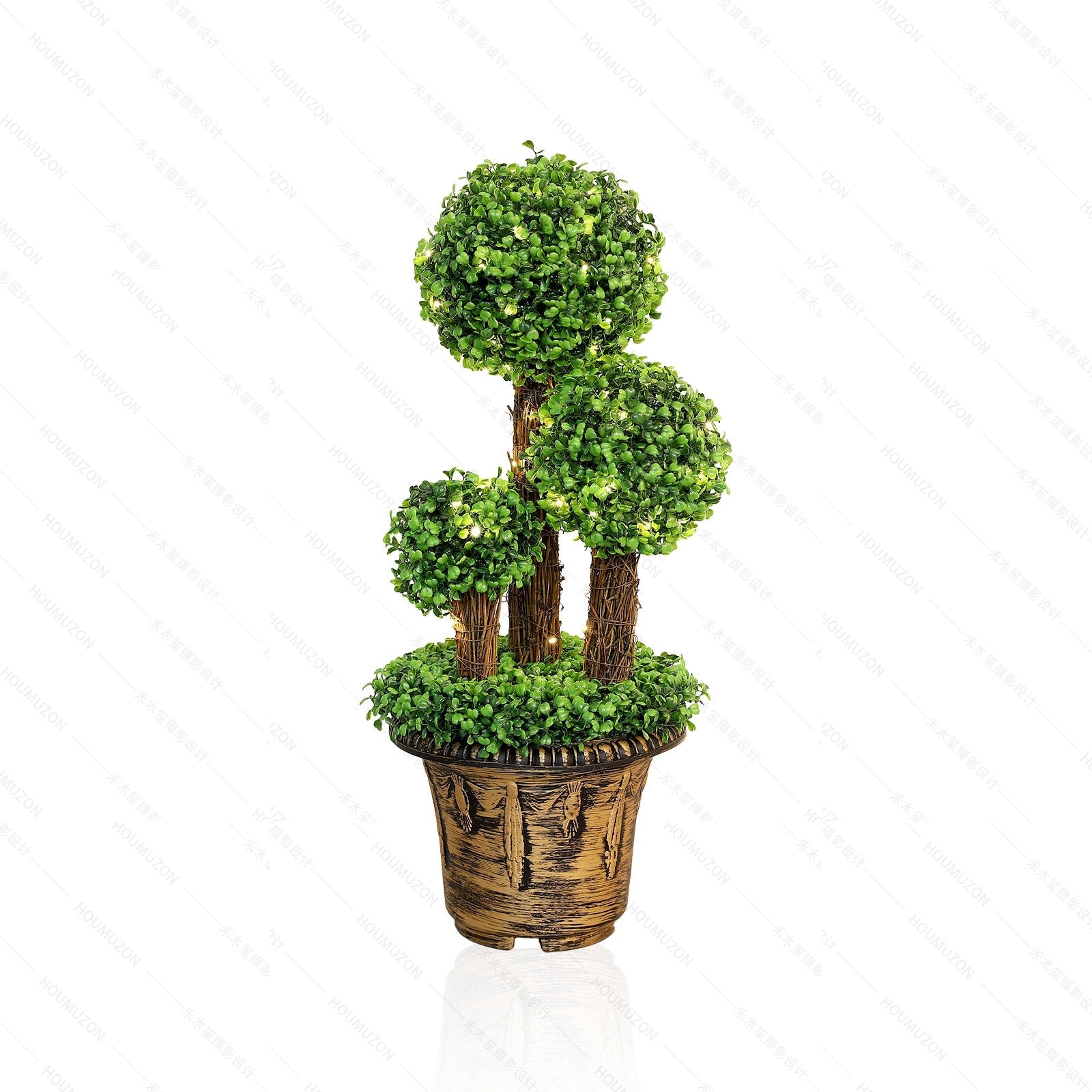 Artificial Topiary Triple Ball Tree Garden Decor with LED light