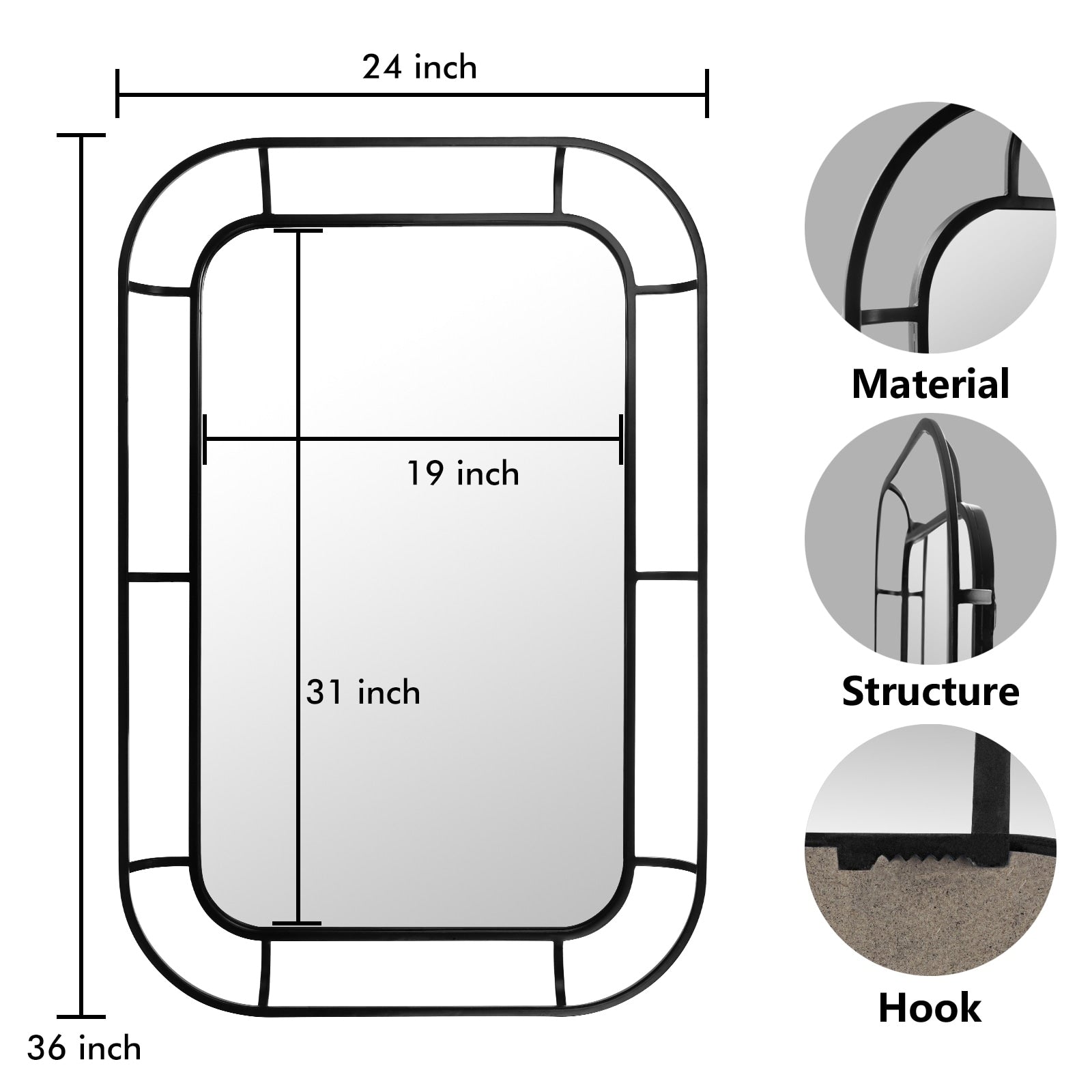 Contemporary Rectangle Metal Wall Mirror - 24x36