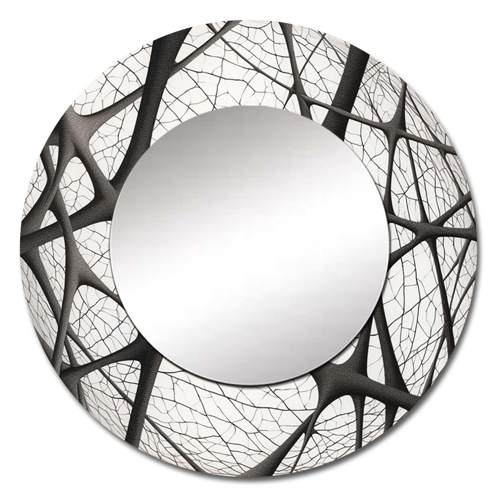 Designart Minimalist Black and White IX Abstract Shapes Round Mirror Wall Decor - Modern Black Mirror