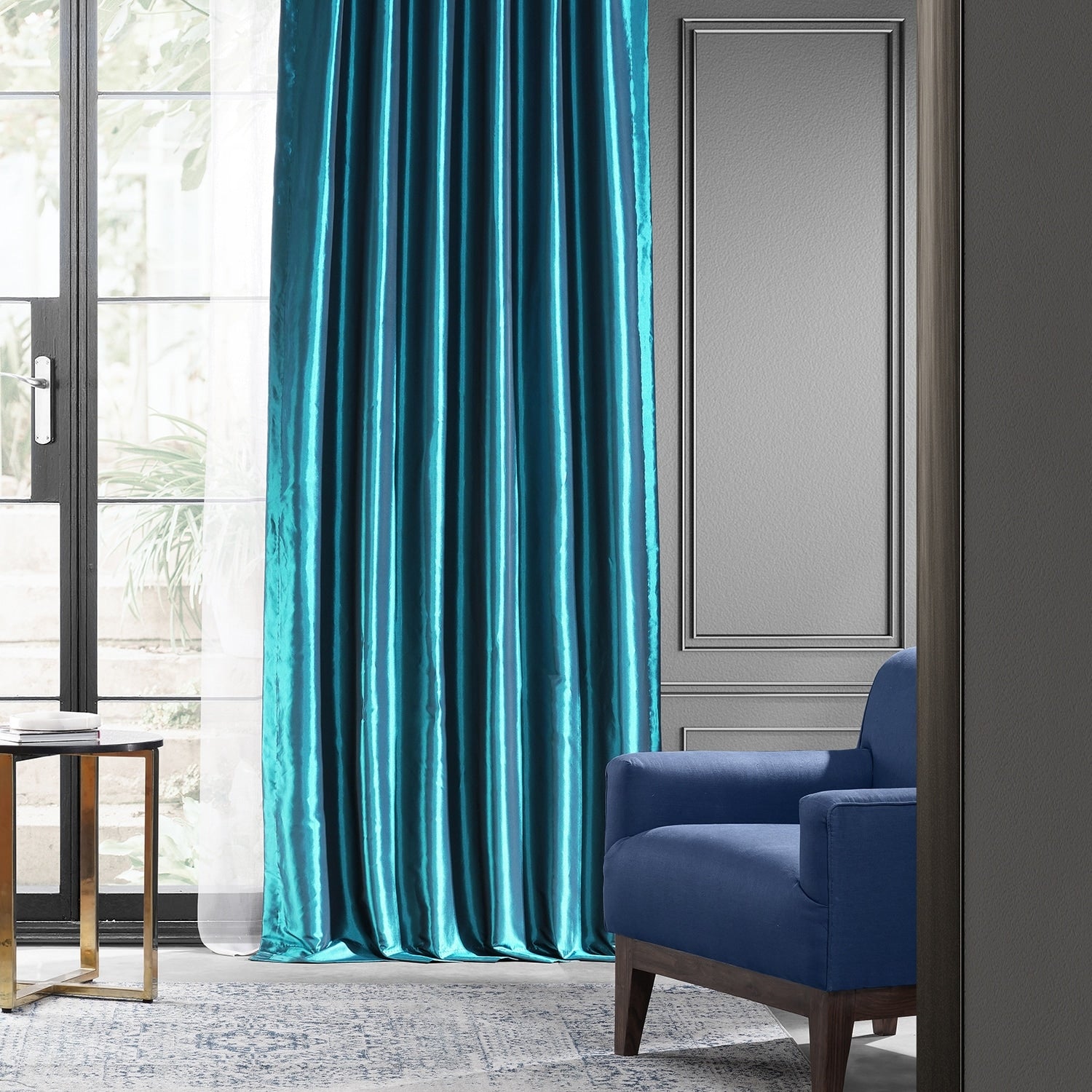 Exclusive Fabric Faux Silk Taffeta Solid Blackout Curtain (1 Panel)