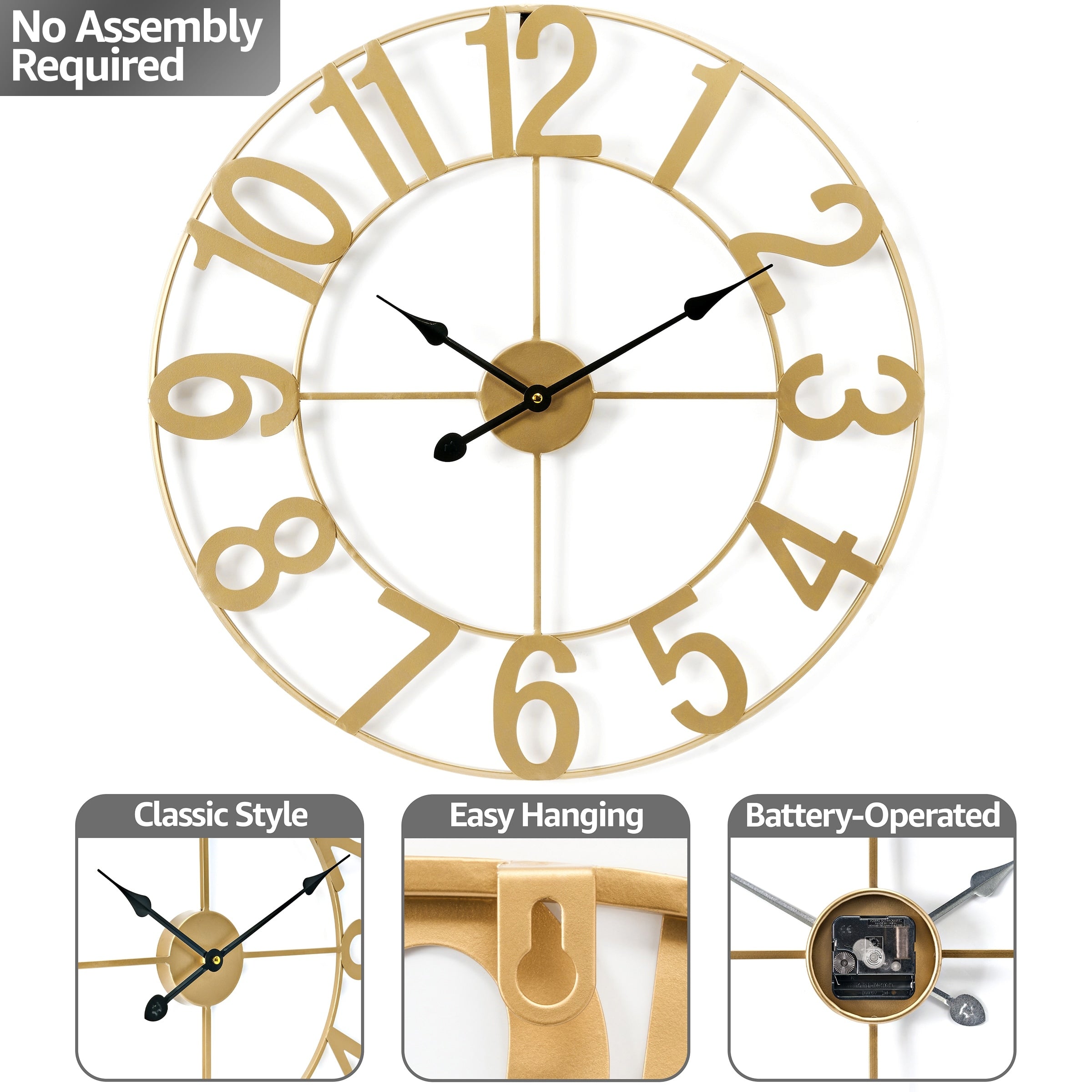 Sorbus Large 16 inch Decorative Round Analog Wall Clock Battery Operated With Numeral Style Design - 16