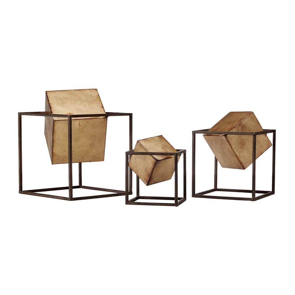 Madison Park Asher Gold Cubes 3-piece Tabletop Decor Set