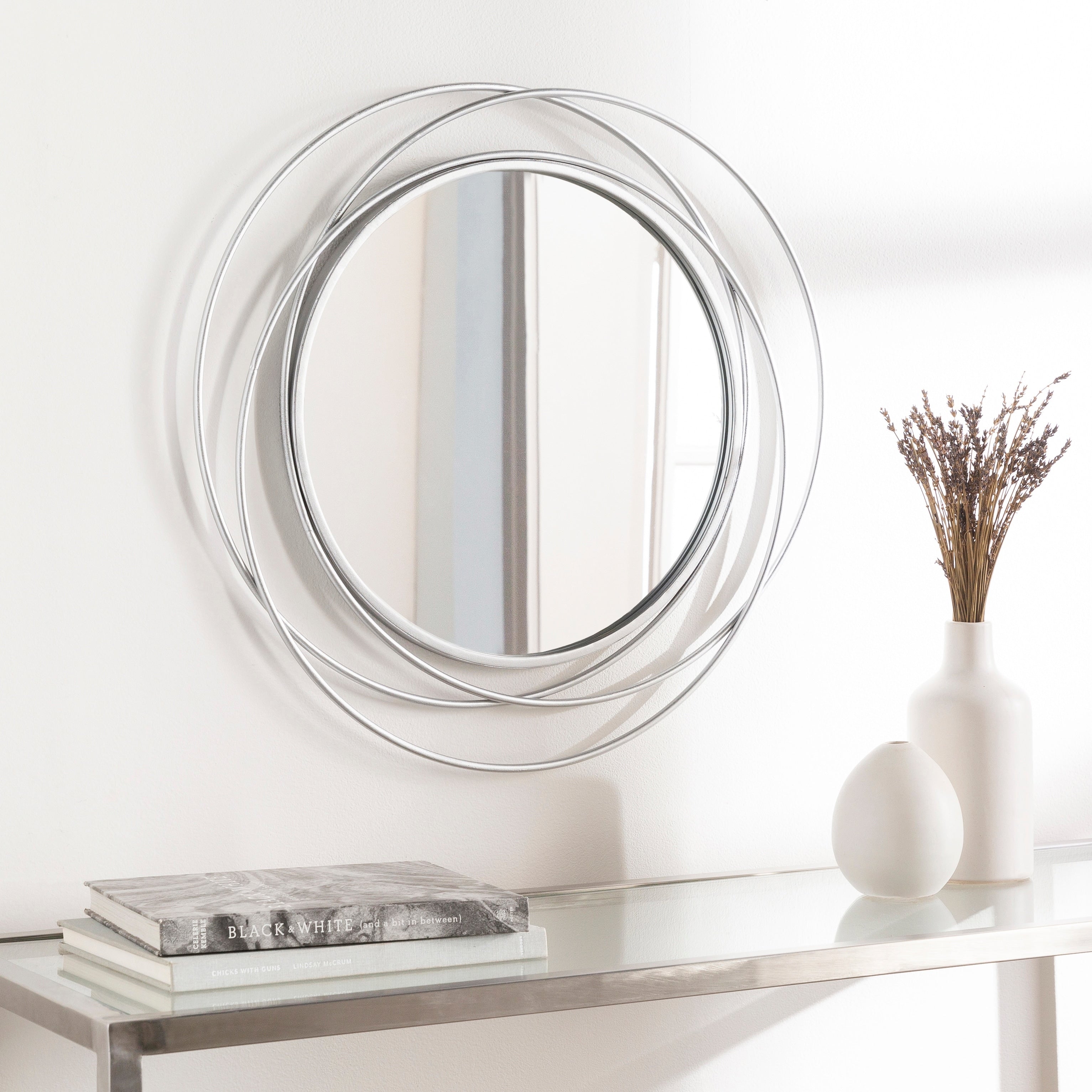 Livabliss Kindra Modern Circles Silver Round Mirror