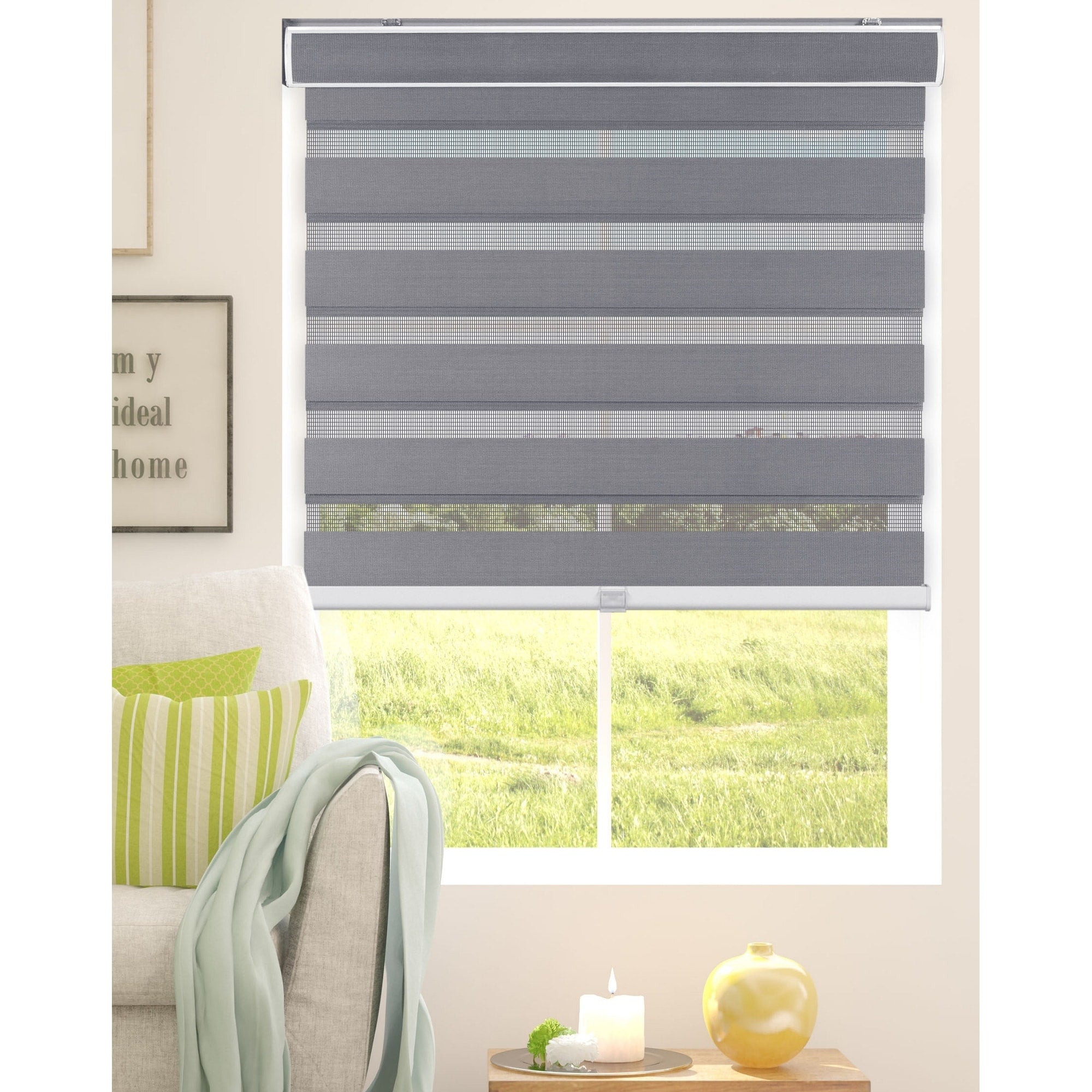 Arlo Blinds Grey Cordless Zebra Striped Roller Sheer or Privacy Shade