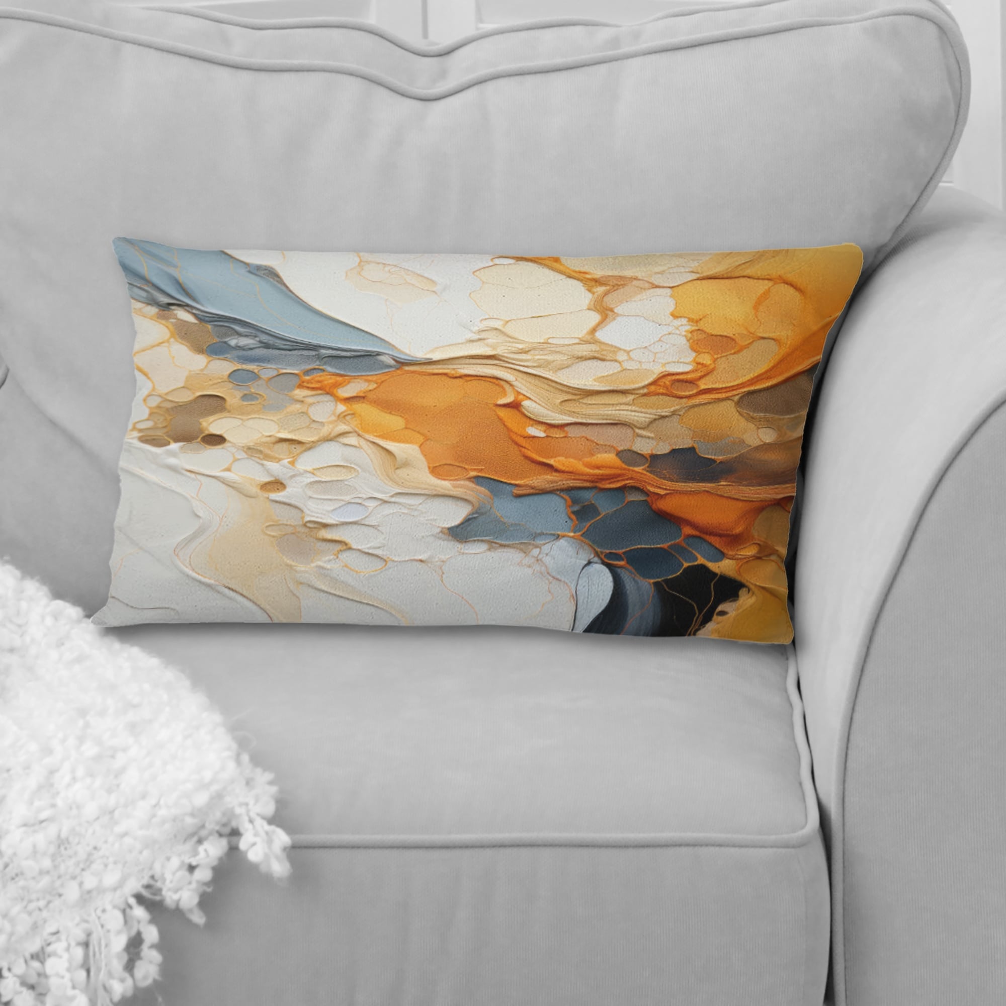 Designart Orange Blue Line Art Abstract Expressionism Abstract Printed Throw Pillow