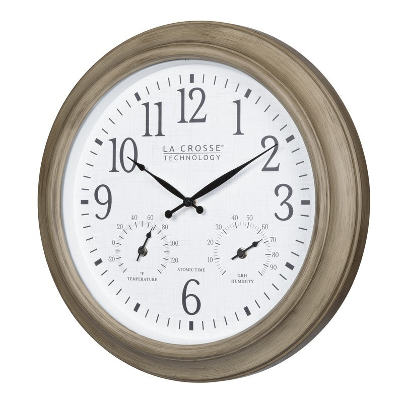 La Crosse 404-18027-INT 18 Outdoor Tan Atomic Analog Temp Wall Clock