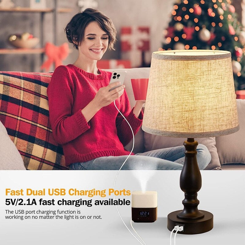 Table lamp, set of 2, 3-way dimmable nightstand lamp (bulb included) - 10D x 10W x 19.3H