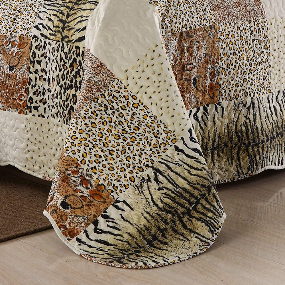 3 Piece Quilted Bedspread Leopard Print Set Bedding Animal Print Queen