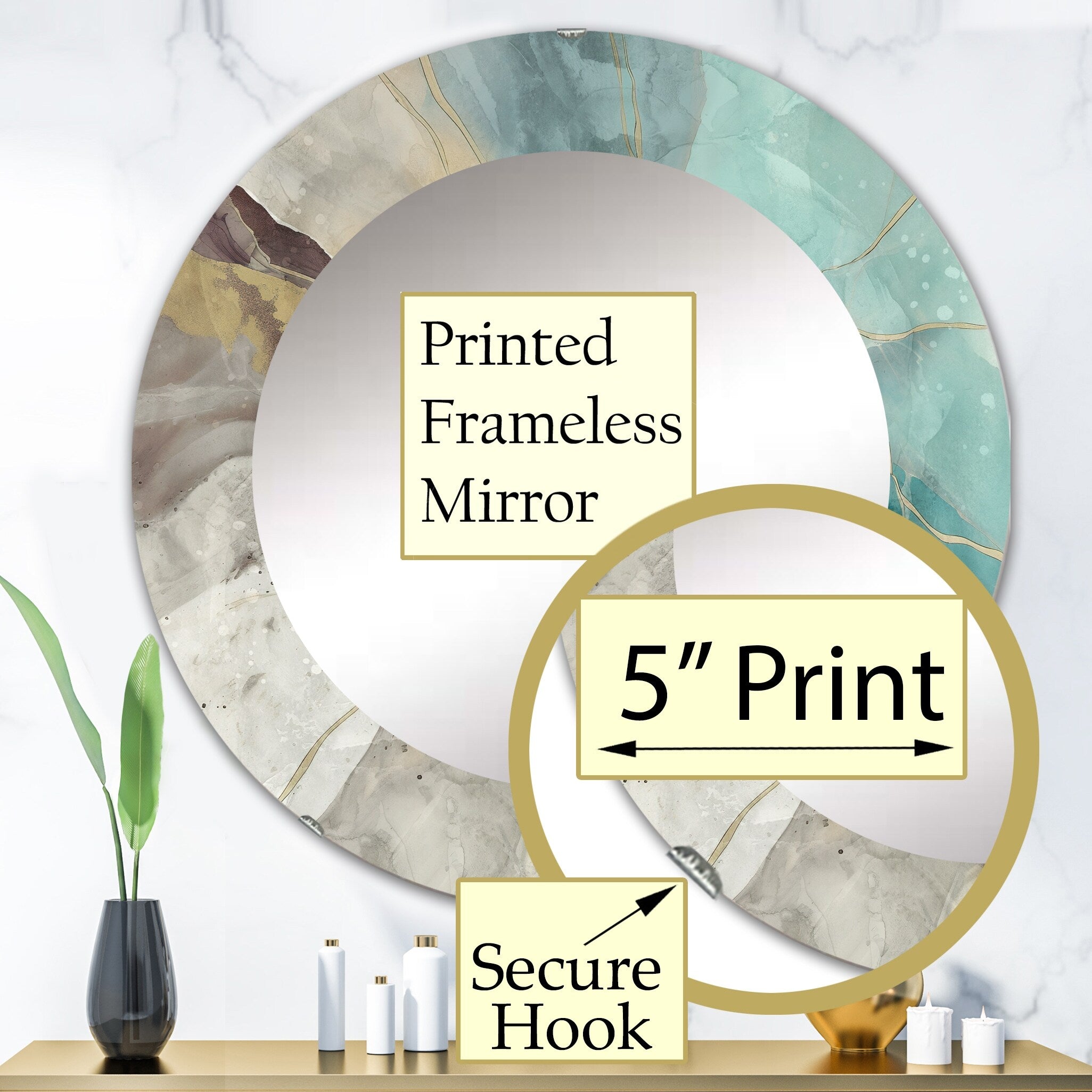 Designart 'Ocean Floor' Printed Modern WallMirror - Frameless Oval or Round Wall Mirror - Multi