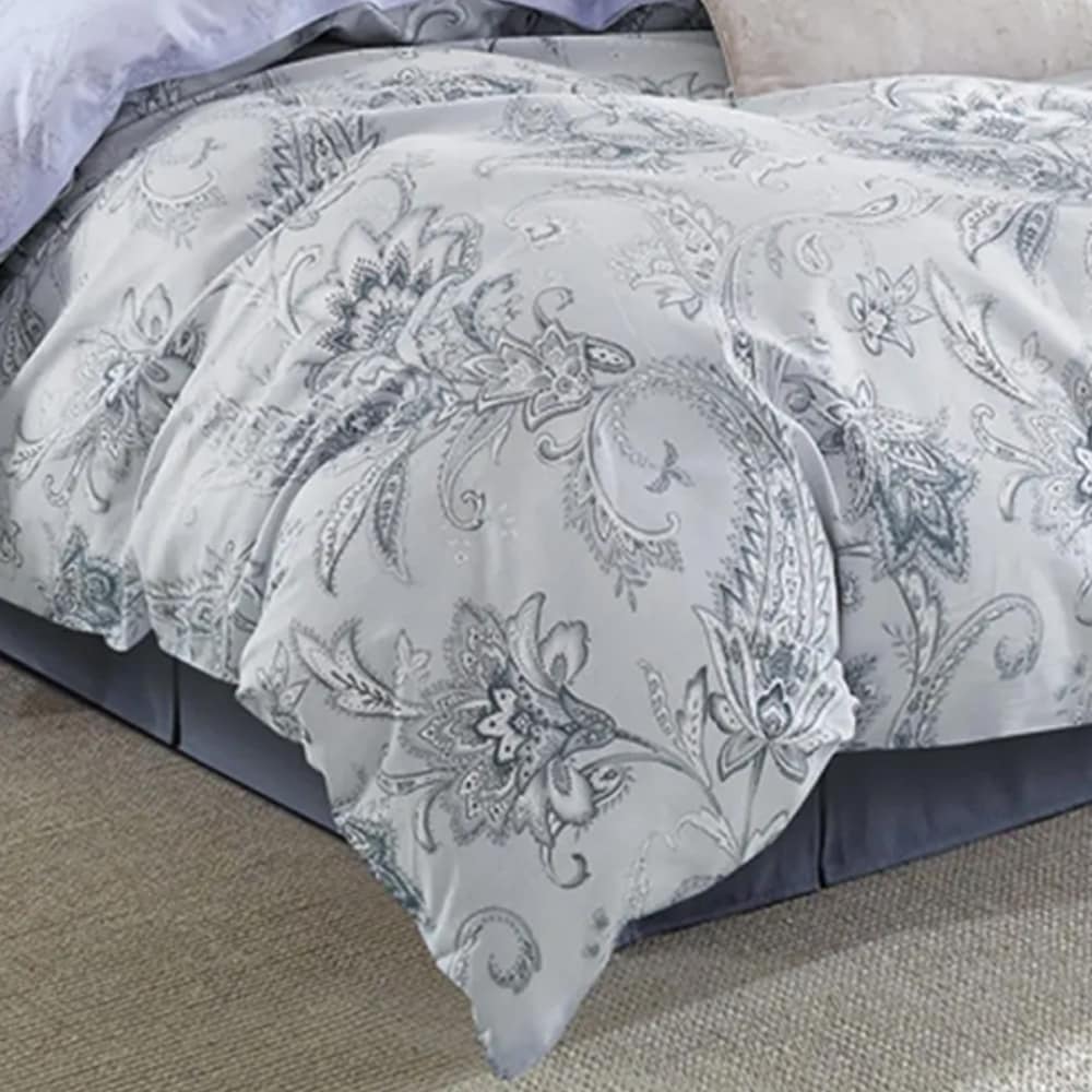 3pc California King 100% Cotton Bedding Set Paisley Print Gray