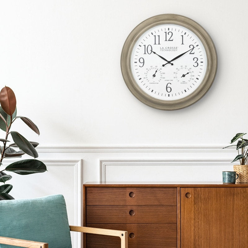 La Crosse 404-18027-INT 18 Outdoor Tan Atomic Analog Temp Wall Clock