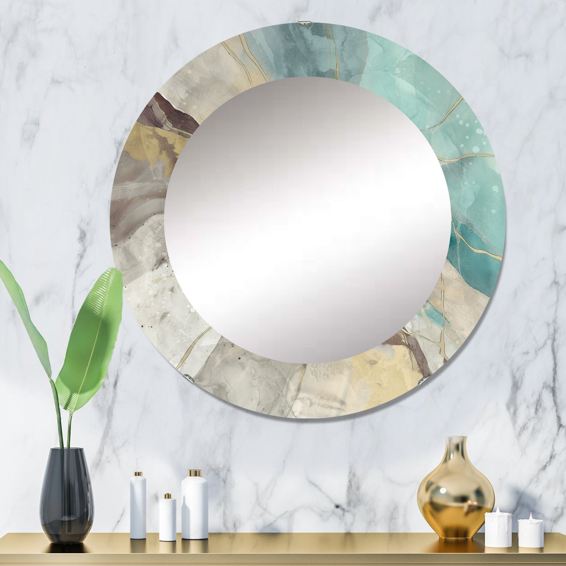 Designart 'Ocean Floor' Printed Modern WallMirror - Frameless Oval or Round Wall Mirror - Multi