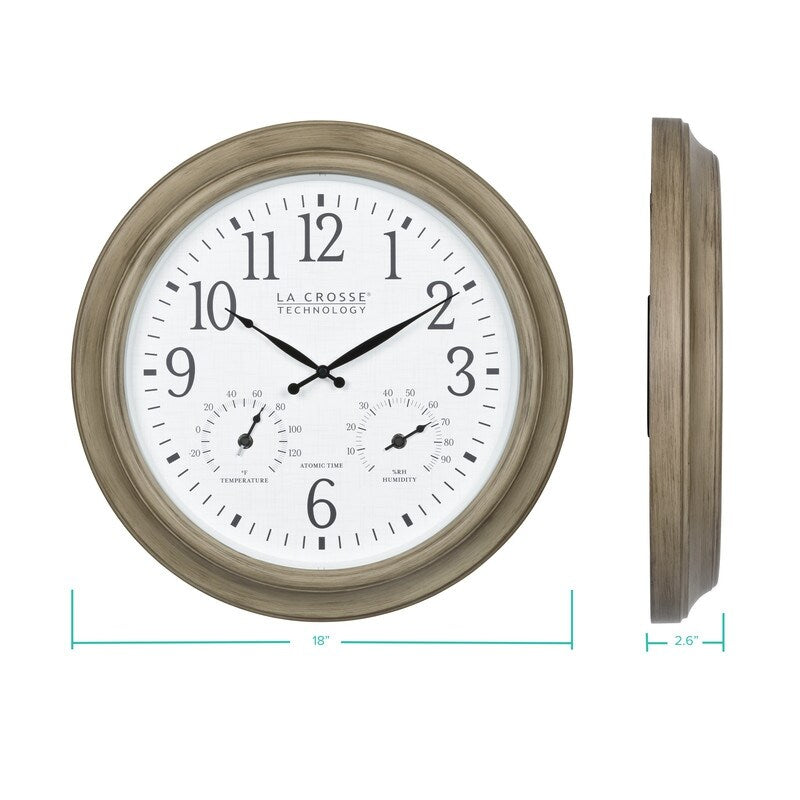 La Crosse 404-18027-INT 18 Outdoor Tan Atomic Analog Temp Wall Clock