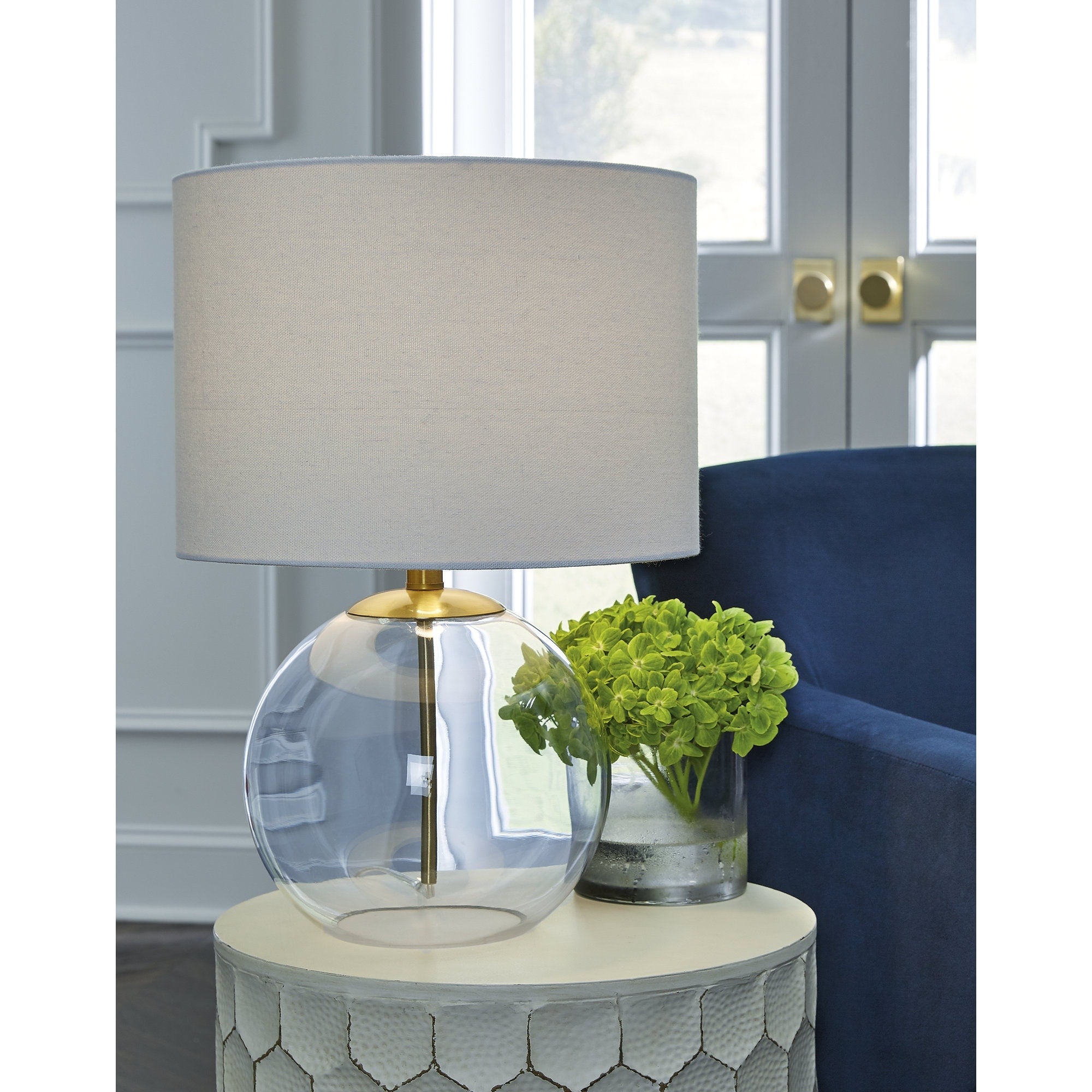 Ashley Furniture Samder Clear & Brass Glass Table Lamp - 14W x 14D x 21H