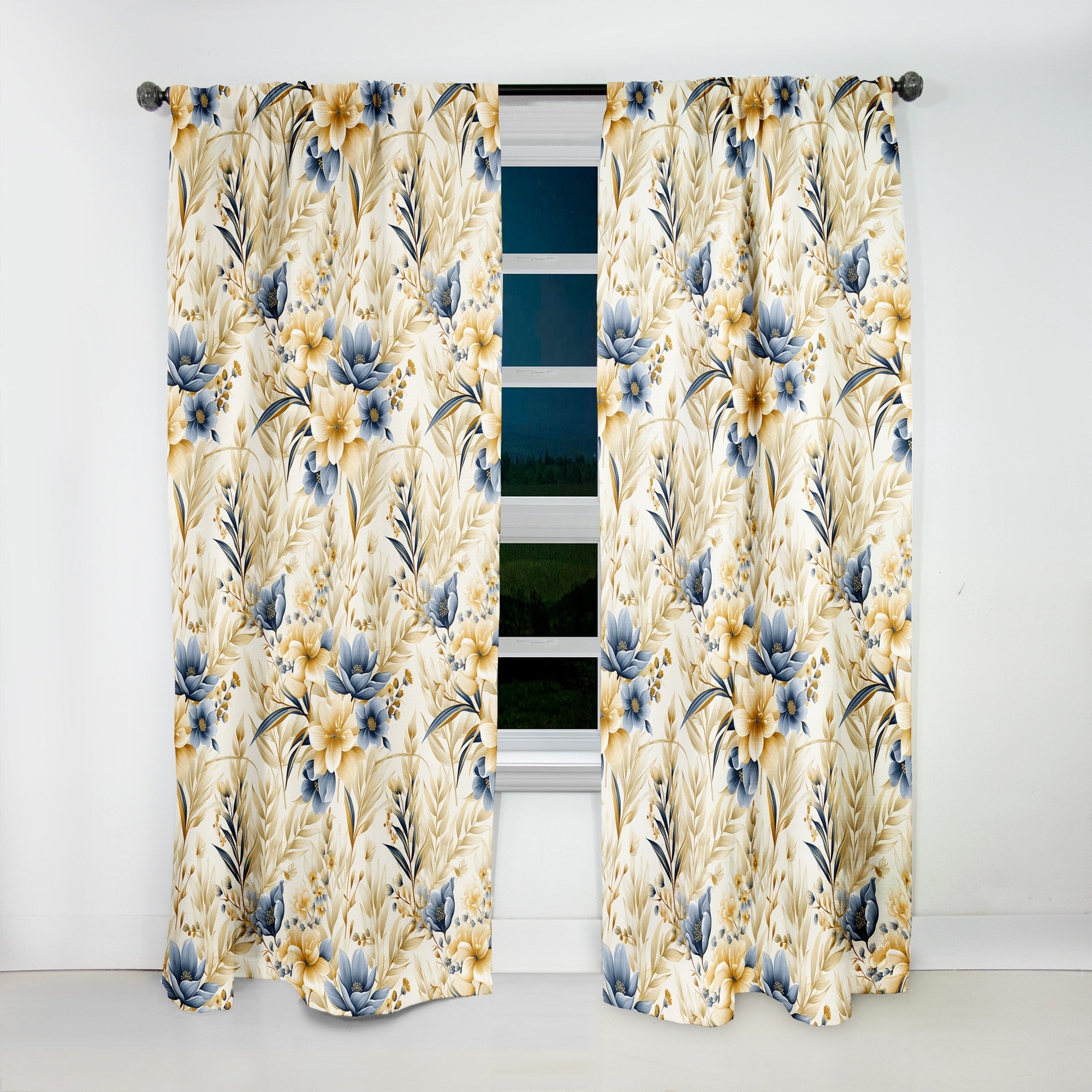 Designart Coastal Neutrals Flowers Pattern II Boho Blackout Curtain For Living Room Décor