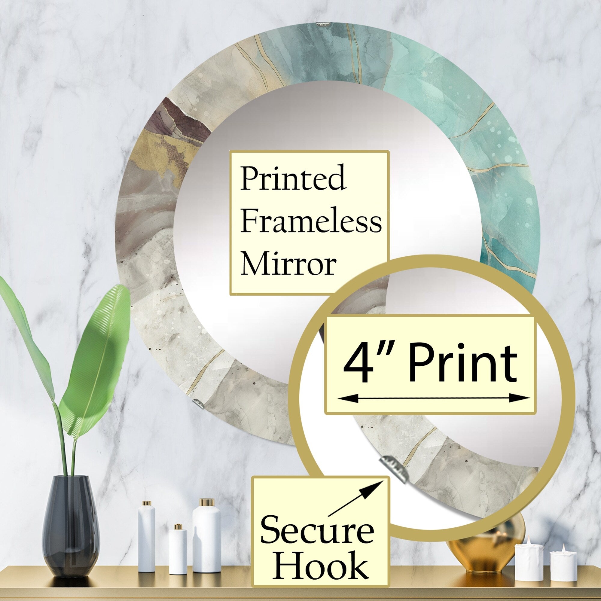 Designart 'Ocean Floor' Printed Modern WallMirror - Frameless Oval or Round Wall Mirror - Multi