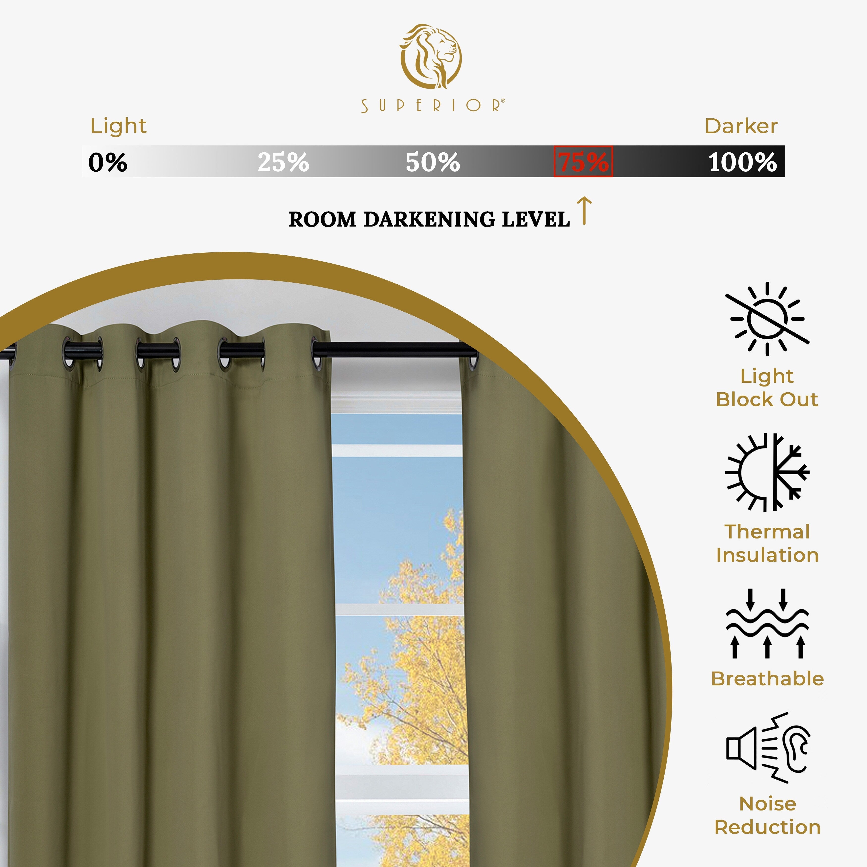 Superior Modern Solid Room Darkening Blackout Curtains, Rod Pocket