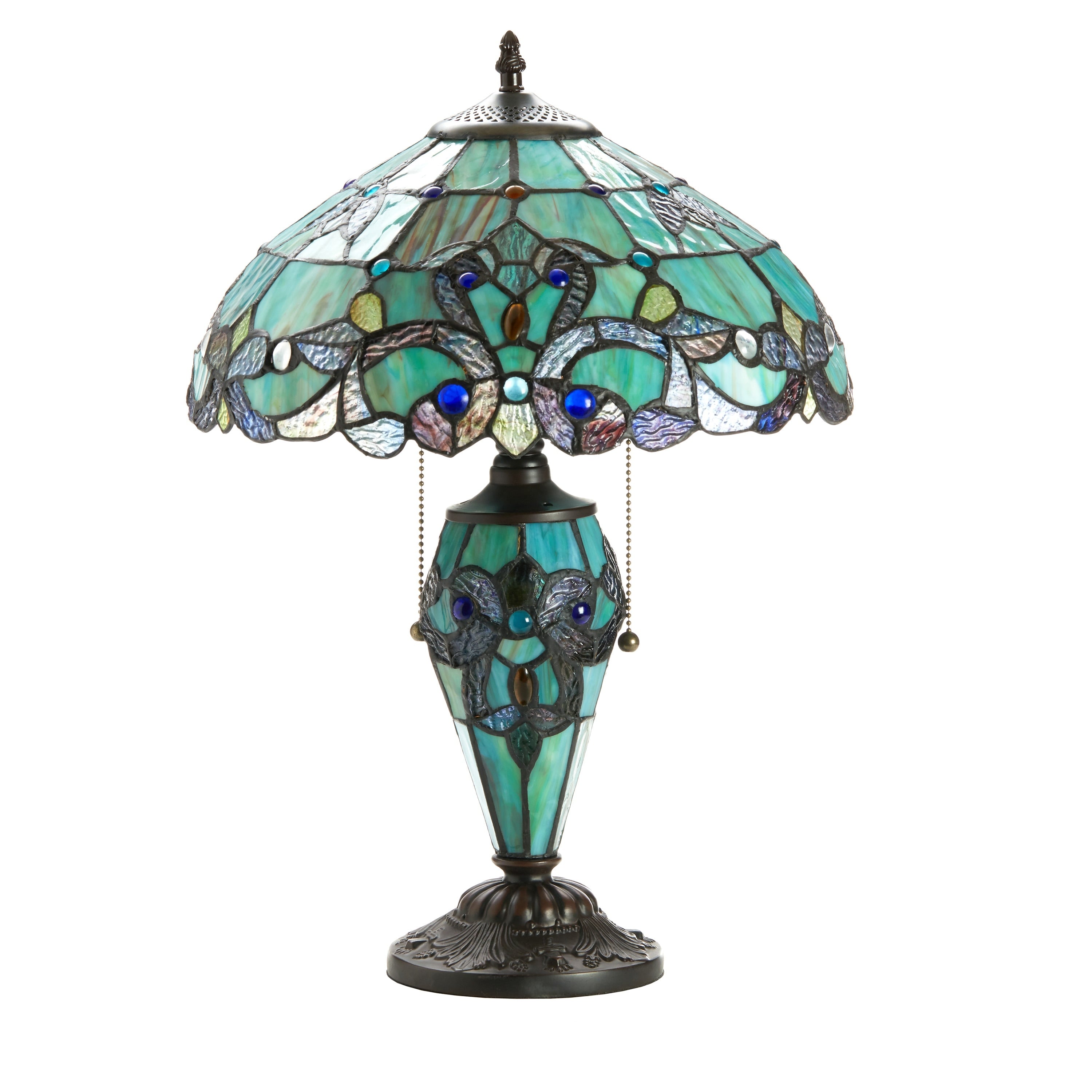 Gracewood Hollow Khelladi 20H Stained Glass Multicolored Magna Carta Table Lamp - 14L x 14W x 20H