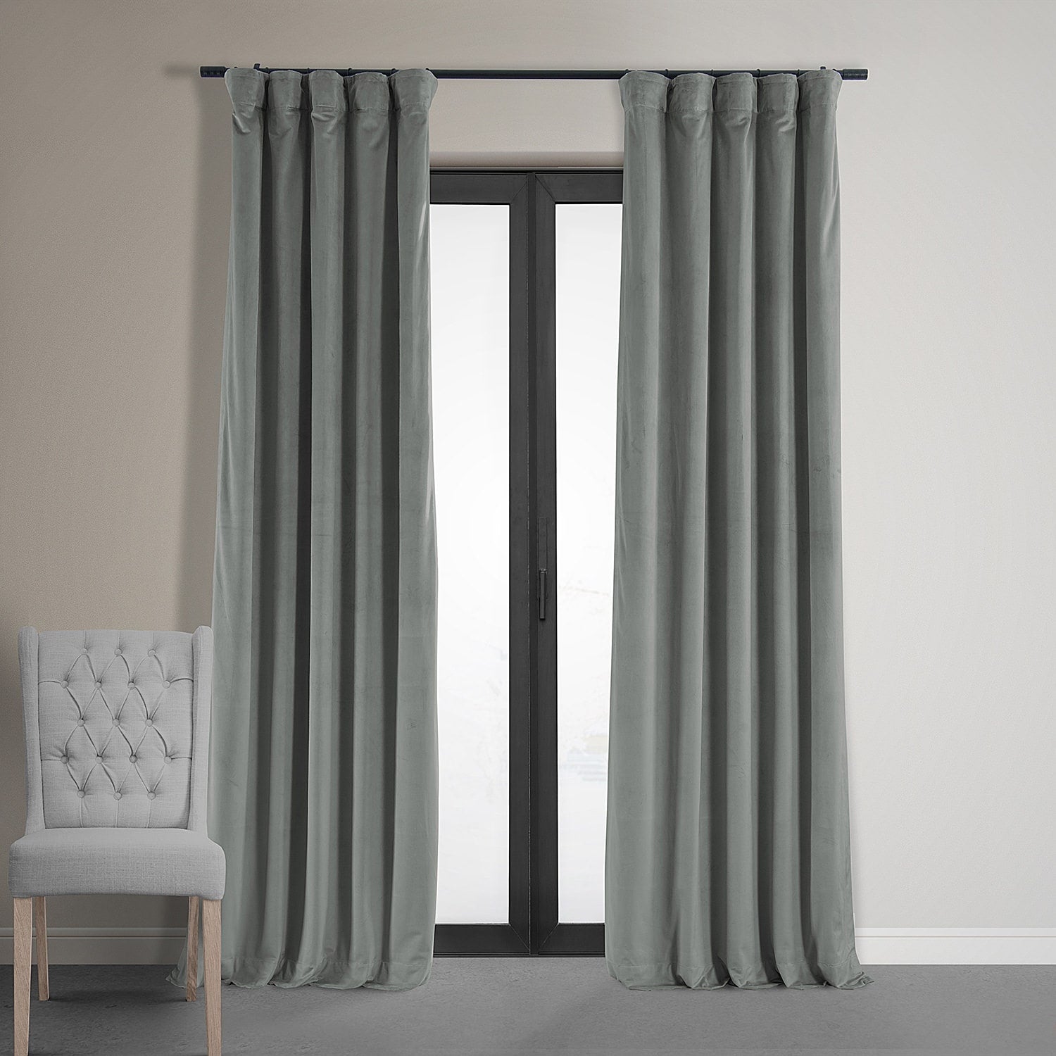 Exclusive Fabrics Signature Silver Grey Blackout Velvet Curtain Panel