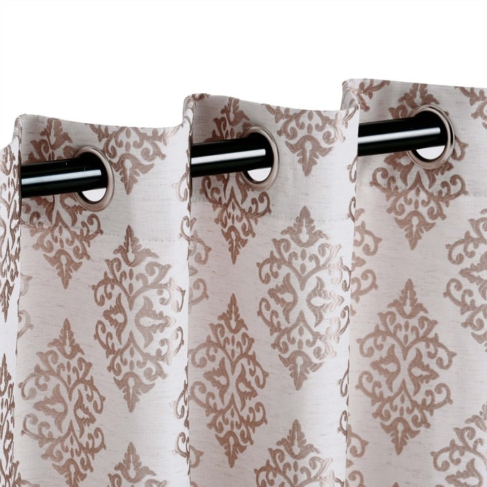 Superior Venetian Damask Jacquard Embroidered Washable Curtains, Set of 2