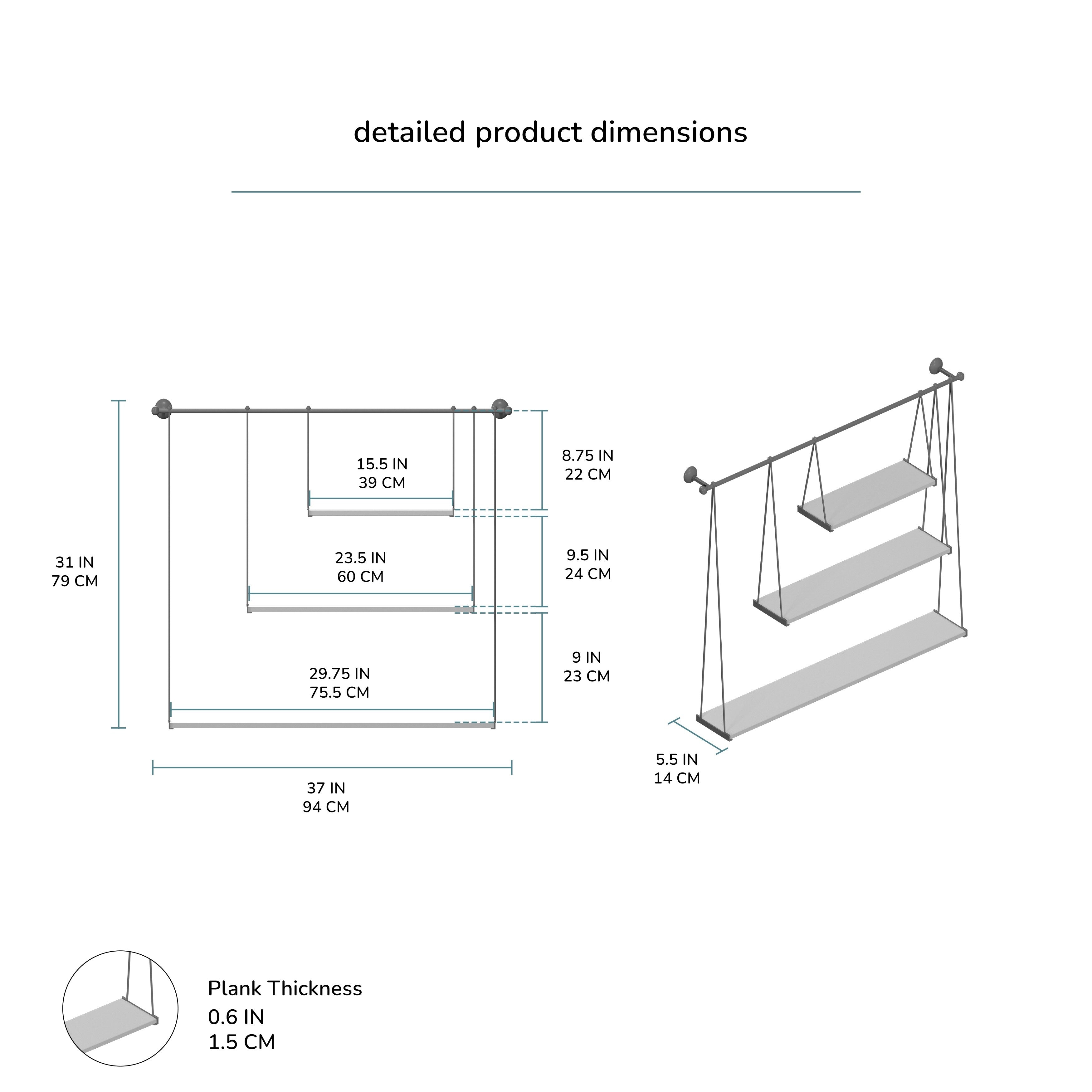 MH London Luna Three Tier Suspended Wall Shelf