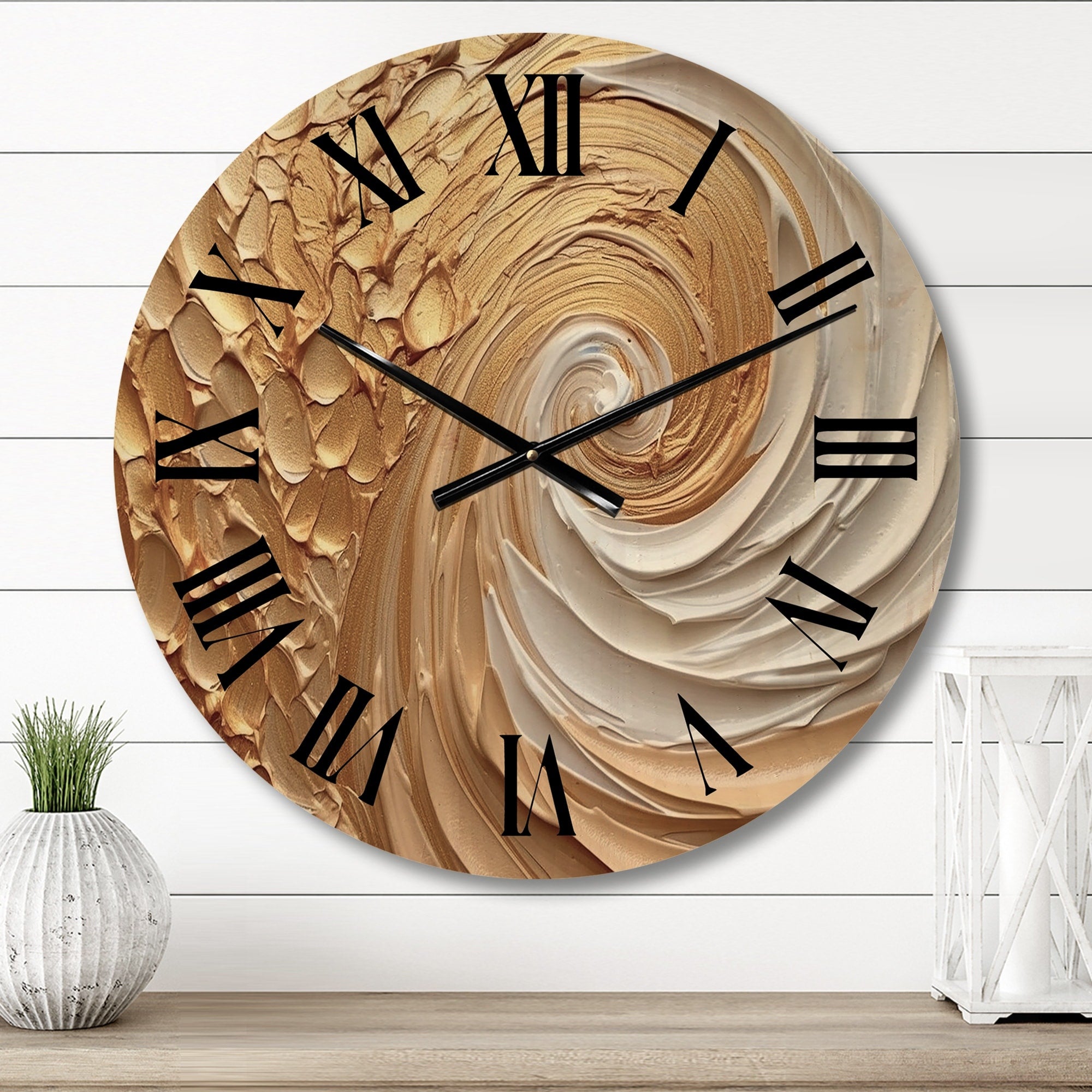 Designart Gold Eternal Swirl I Abstract Spirals Oversized Wood Wall Clock