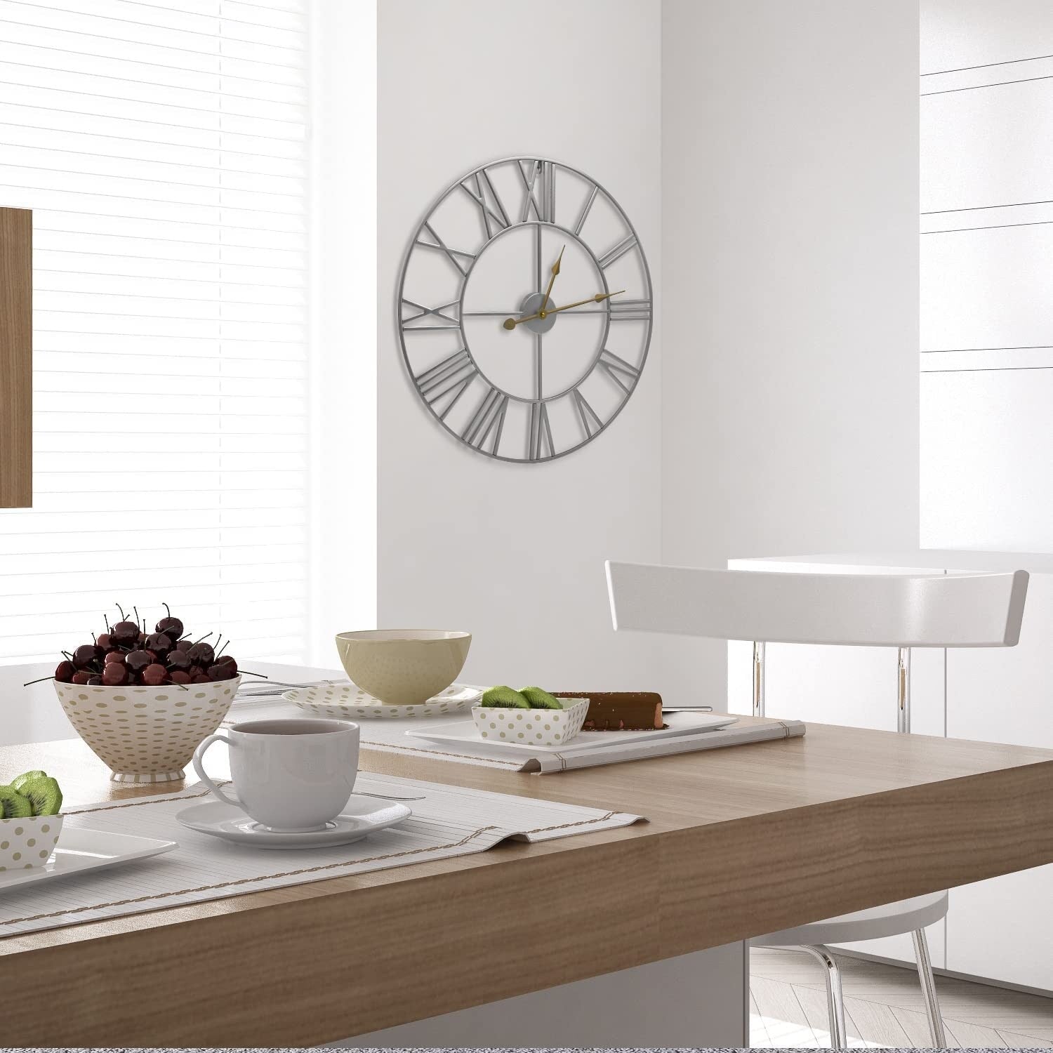 Sorbus Large Decorative Wall Clock, Analog Metal Clock, 24 Round (Silver)