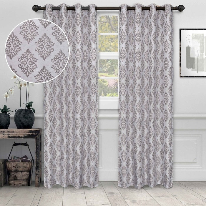 Superior Venetian Damask Jacquard Embroidered Washable Curtains, Set of 2