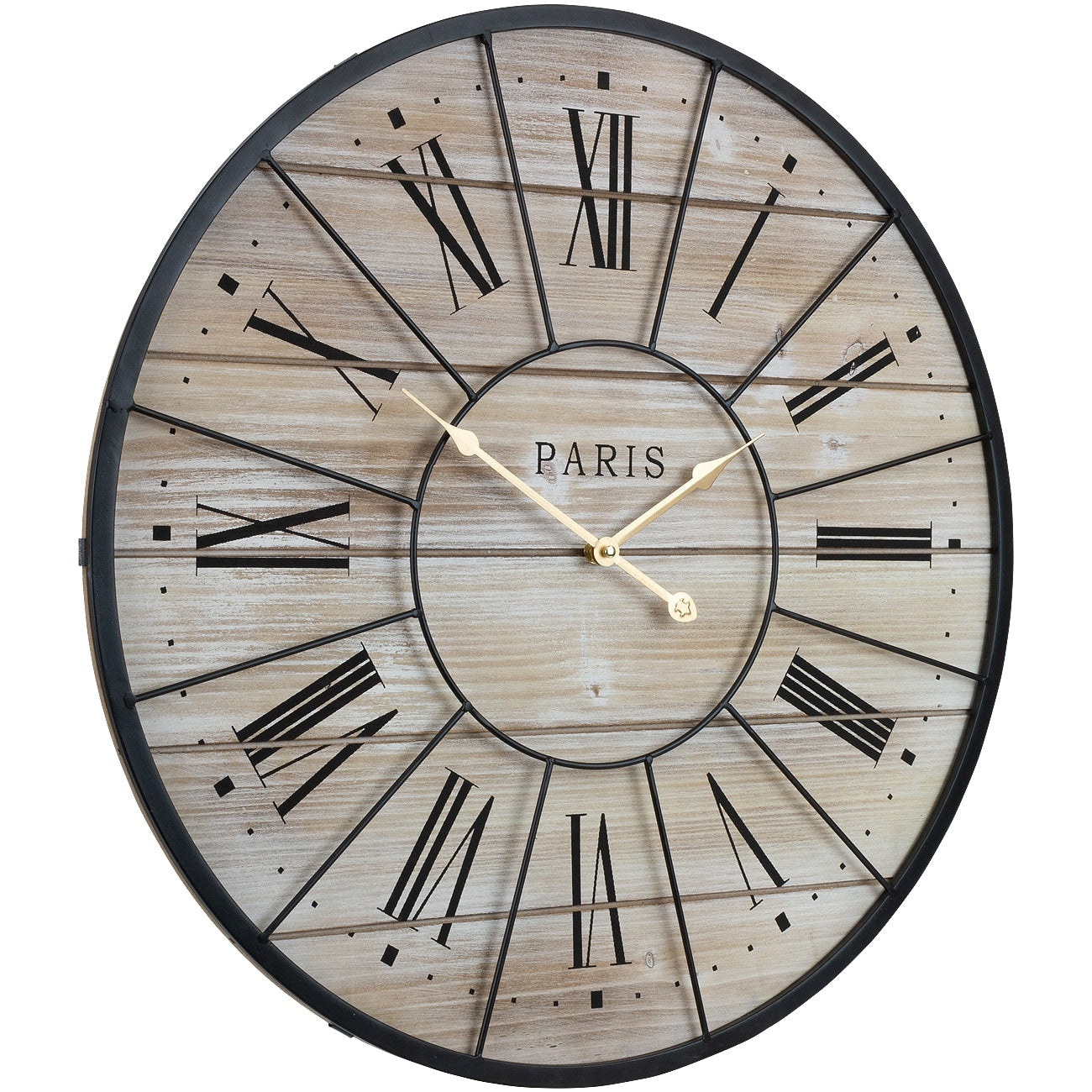 Sorbus Oversized 24 Round Analog Metal Wall Clock - Wooden Farmhouse Paris Décor (Roman Numerals)