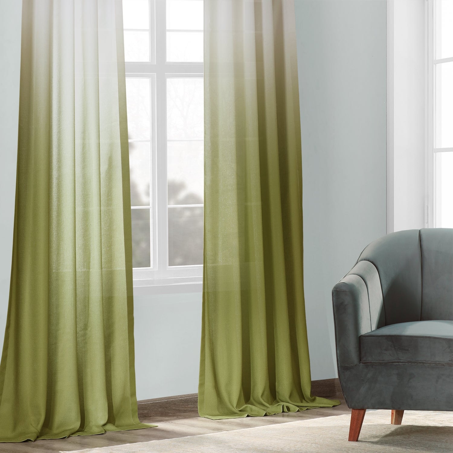 Exclusive Fabrics Ombre Faux Linen Light Filtering Curtains (1 Panel) - Lightweight Elegance, Natural Light Enhancement