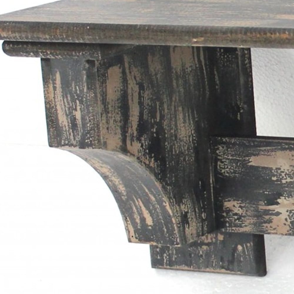 8 x 30 x 9.75 Black Vintage Wooden 4 Metal Hooks - Wall Shelf - 8 x 30 x 9.75